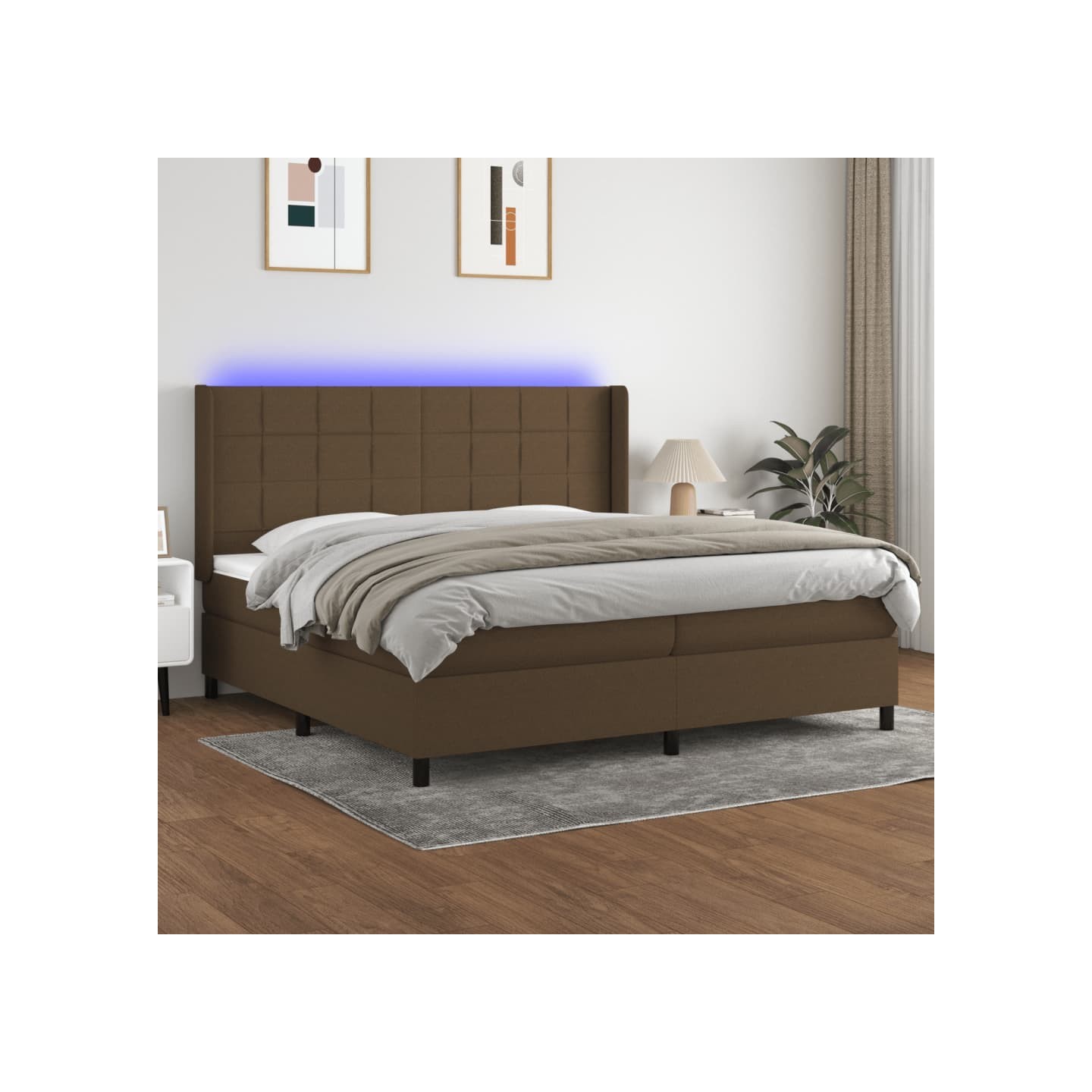Sommier à lattes de lit matelas et LED Marron foncé 200x200 cm