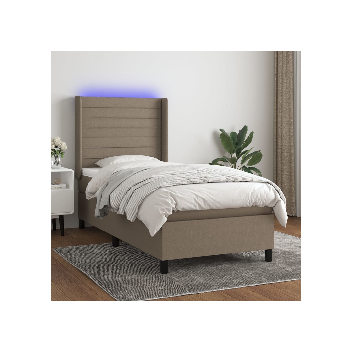 Sommier à lattes de lit matelas et LED Taupe 90x200 cm Tissu