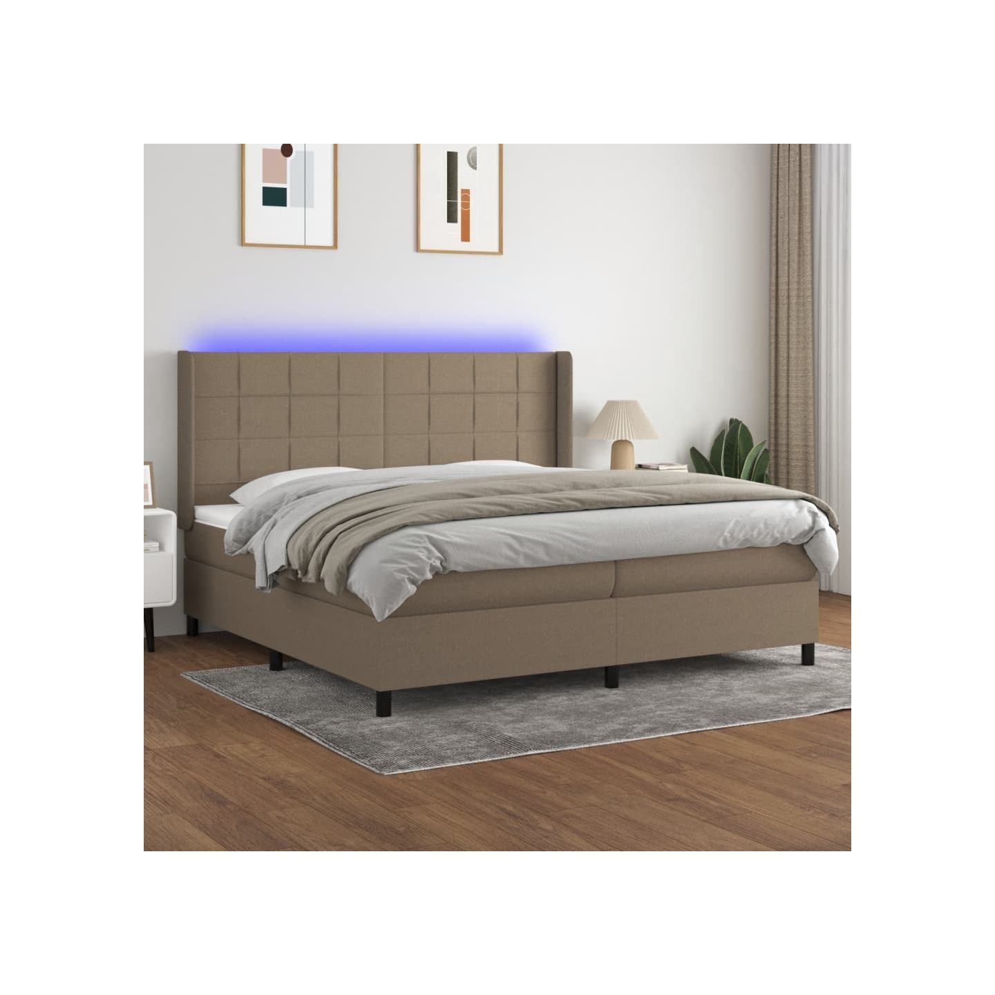 Sommier à lattes de lit matelas et LED Taupe 200x200 cm Tissu