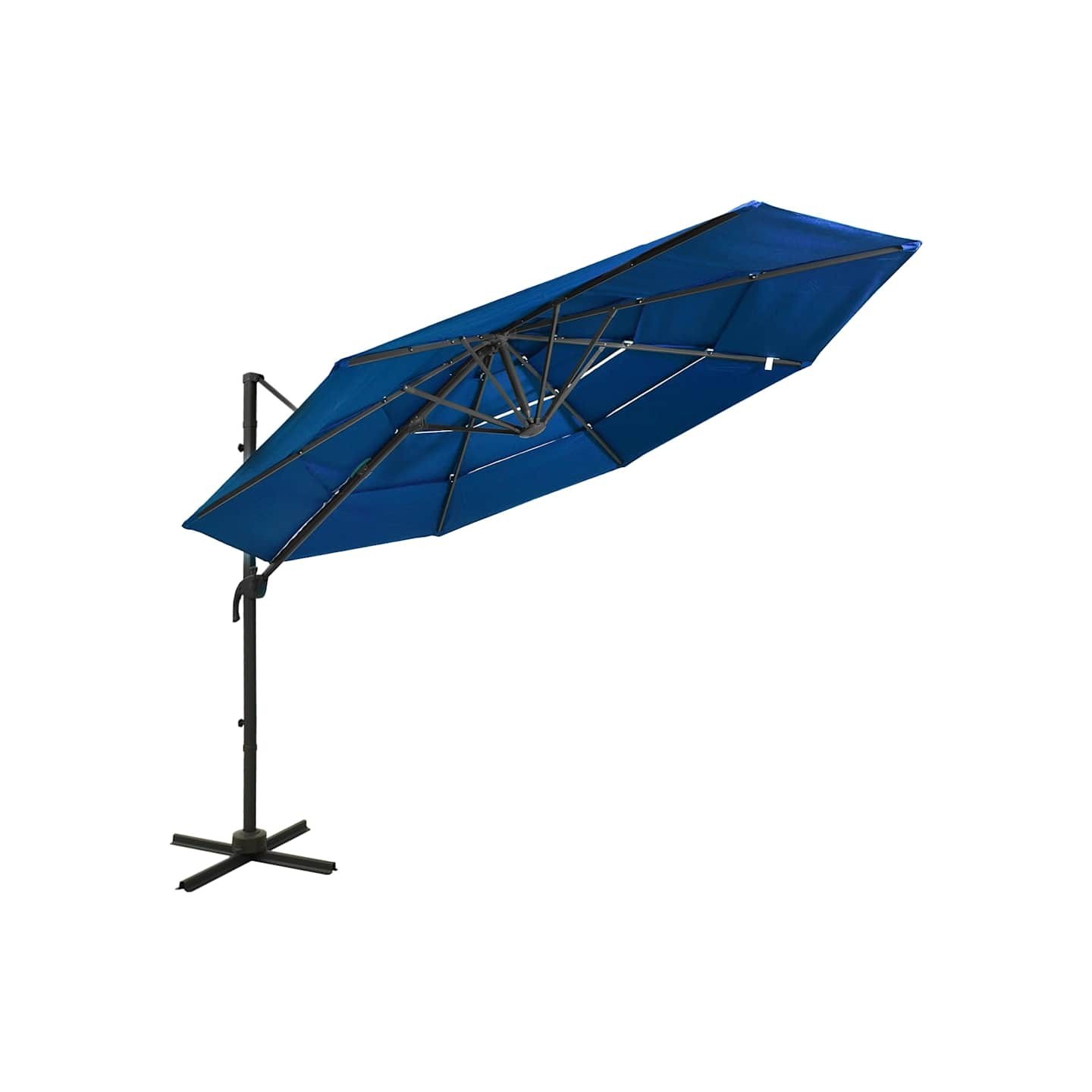 Parasol de jardin à 4 niveaux avec mât en aluminium bleu azuré