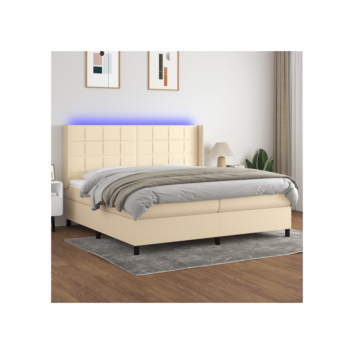 Sommier à lattes de lit matelas et LED Crème 200x200 cm Tissu