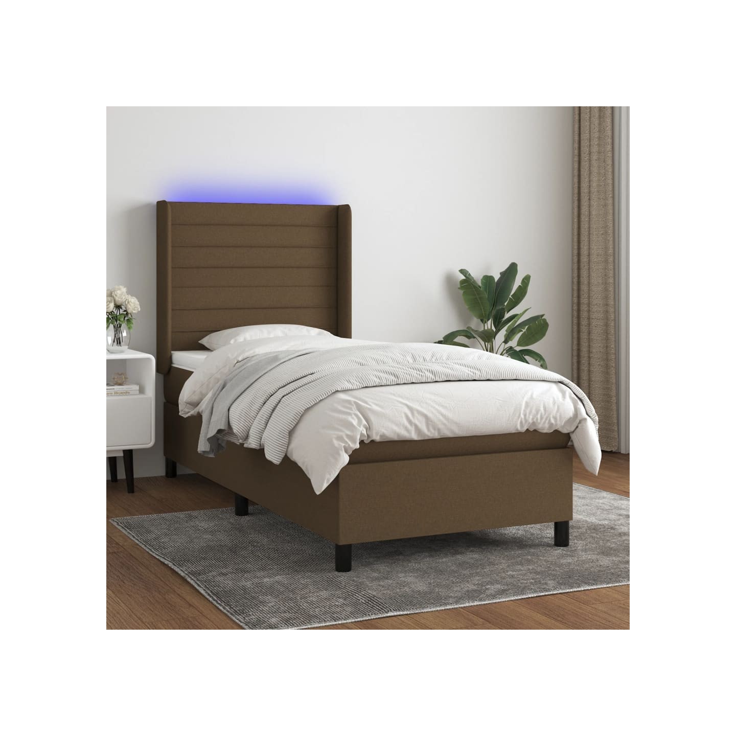 Sommier à lattes de lit matelas LED Marron foncé 90x190cm Tissu