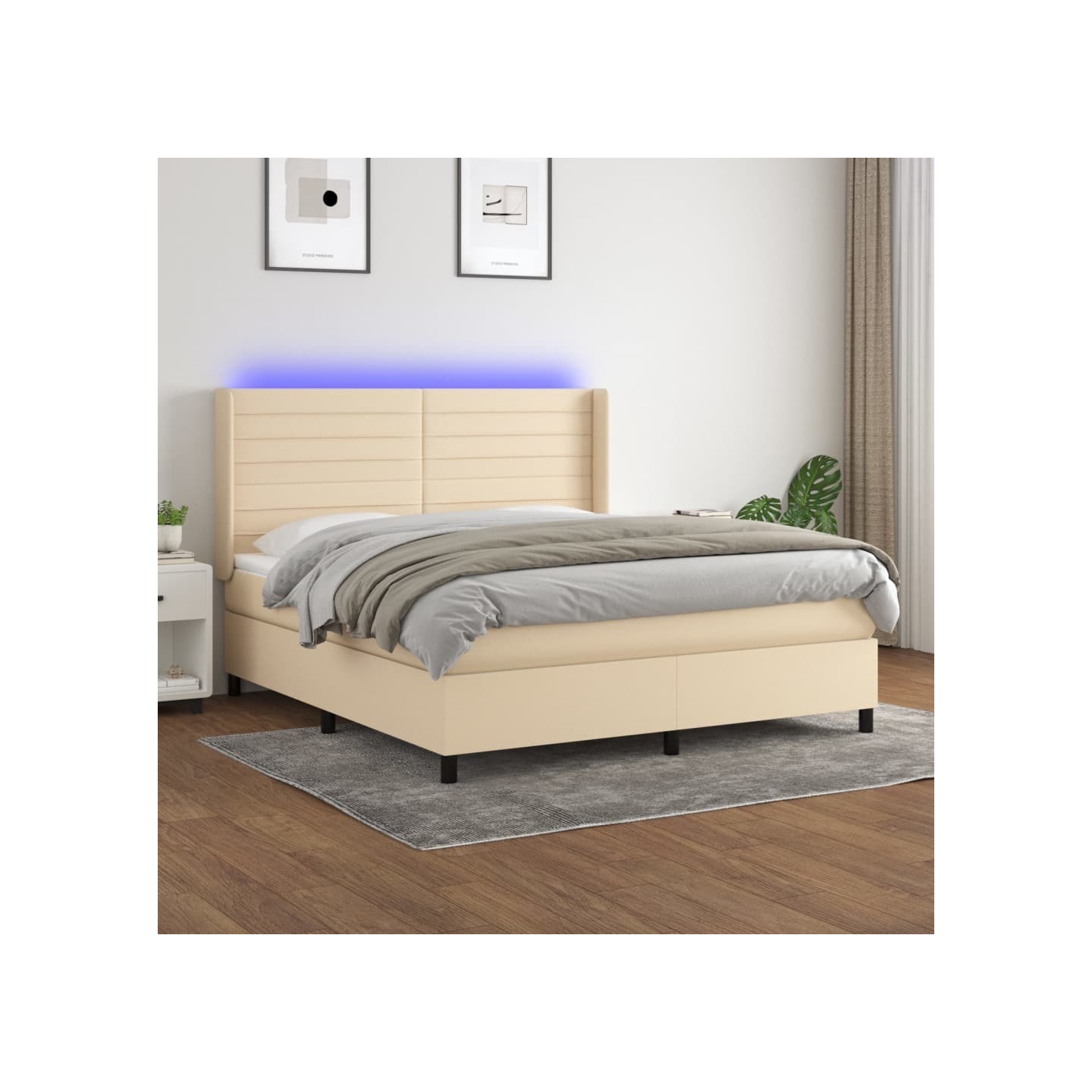 Sommier à lattes de lit matelas et LED Crème 160x200 cm Tissu