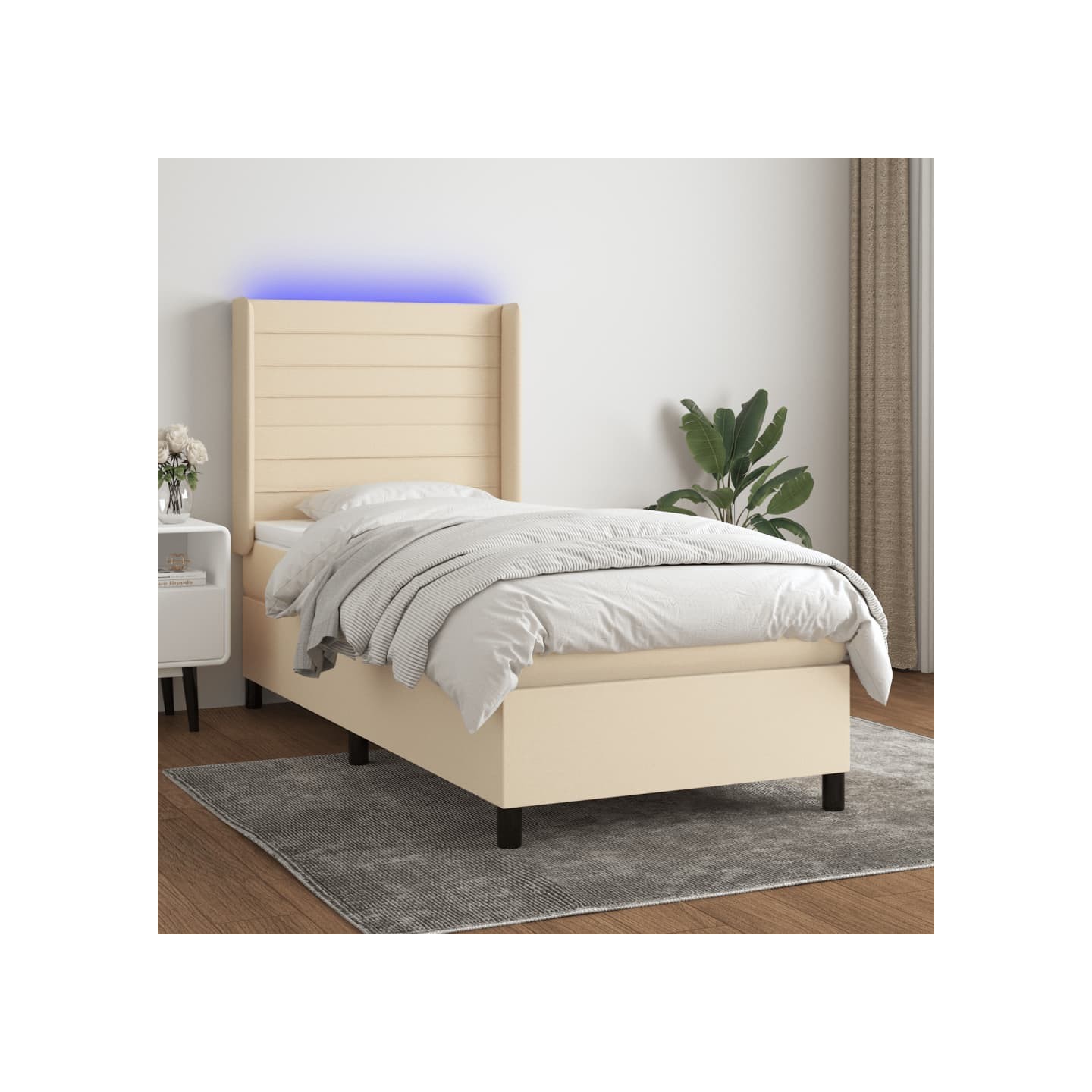 Sommier à lattes de lit matelas et LED Crème 100x200 cm Tissu