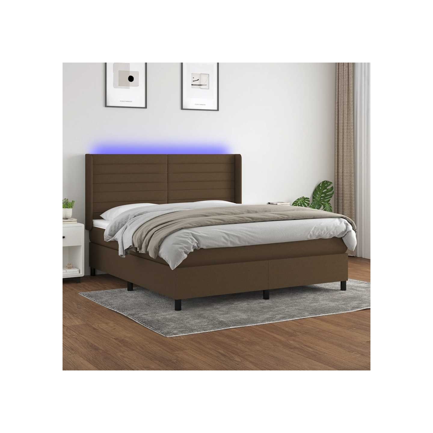 Sommier à lattes de lit matelas et LED Marron foncé 180x200cm