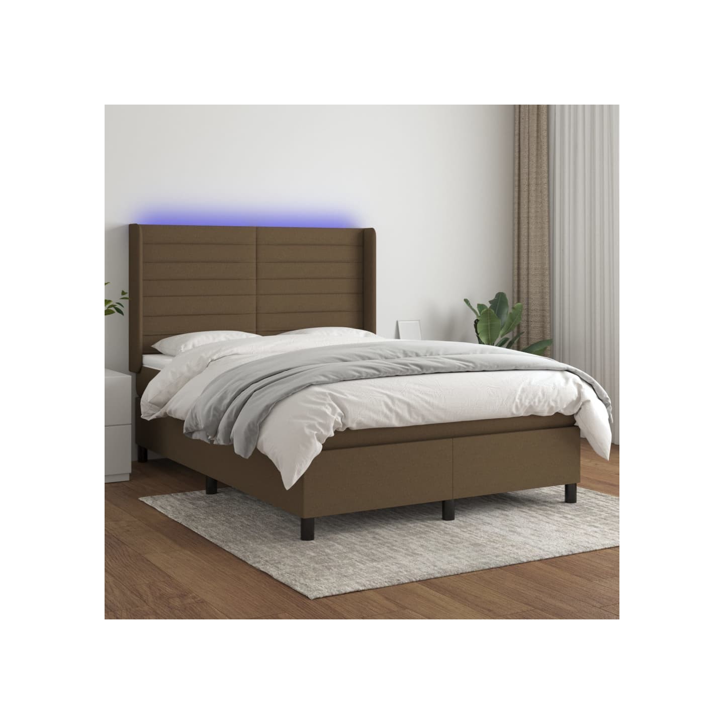 Sommier à lattes de lit matelas et LED Marron foncé 140x190 cm