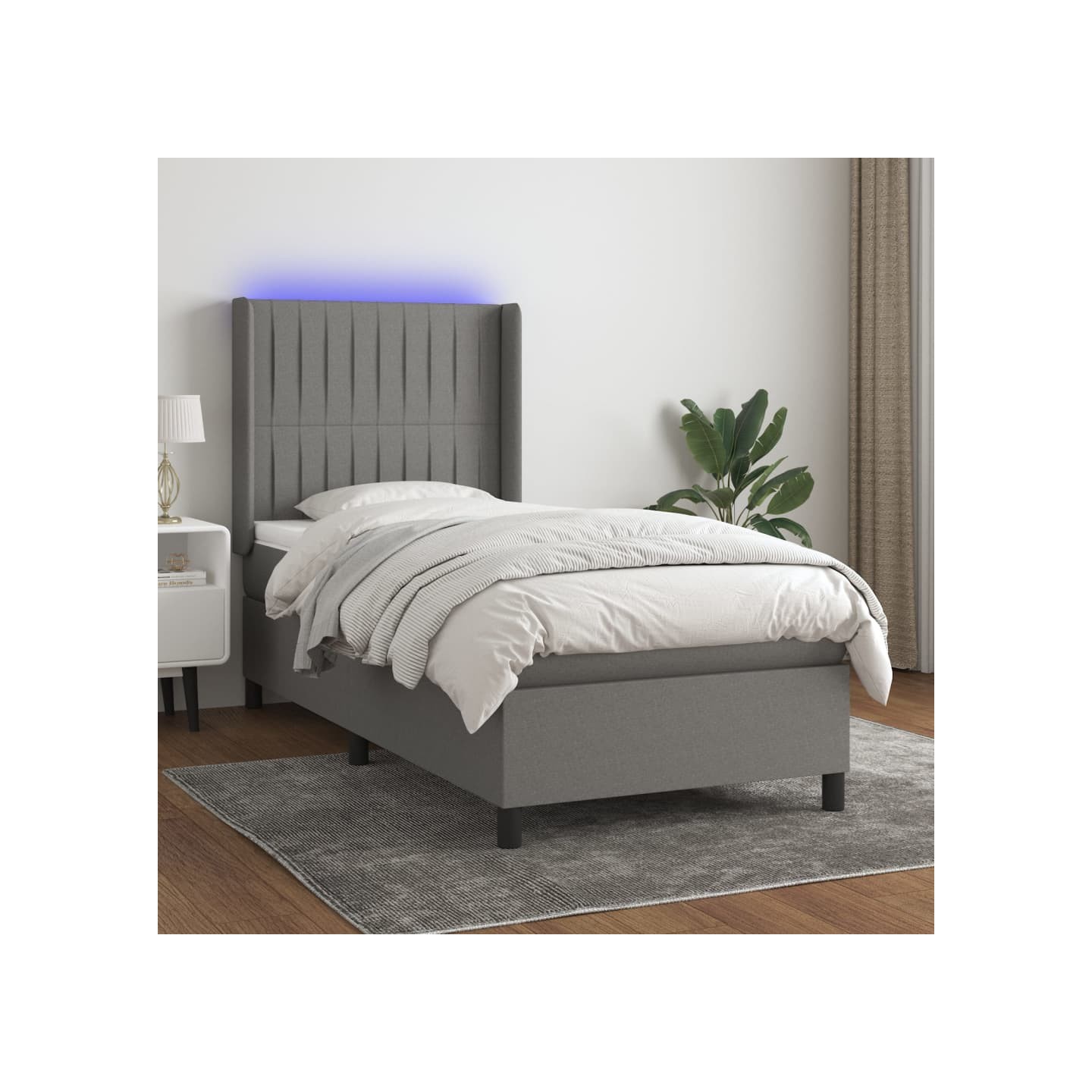 Sommier à lattes de lit matelas LED Gris foncé 90x190cm Tissu