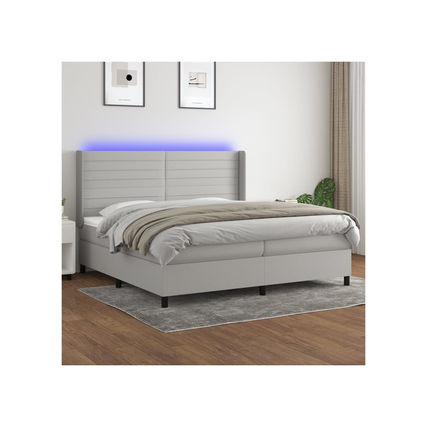 Sommier à lattes de lit matelas LED Gris clair 200x200 cm Tissu