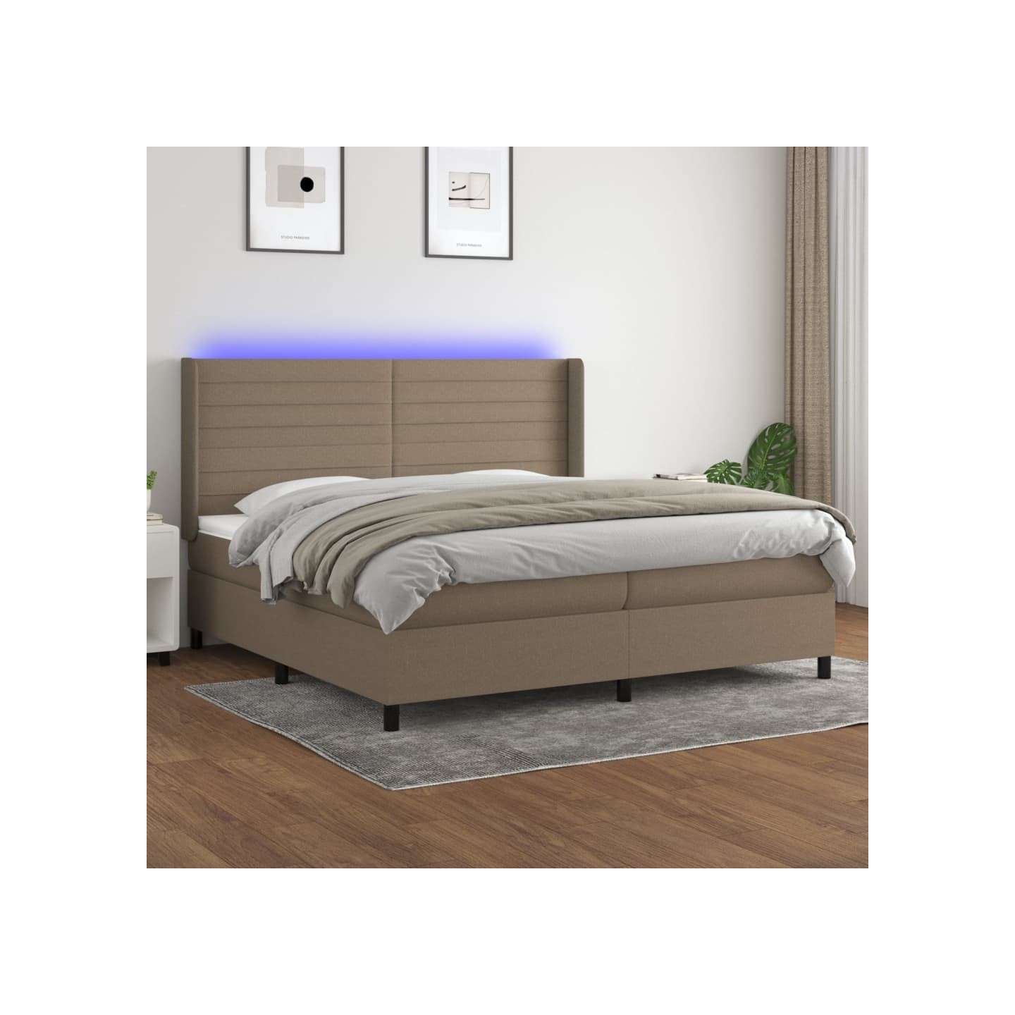 Sommier à lattes de lit matelas et LED Taupe 200x200 cm Tissu