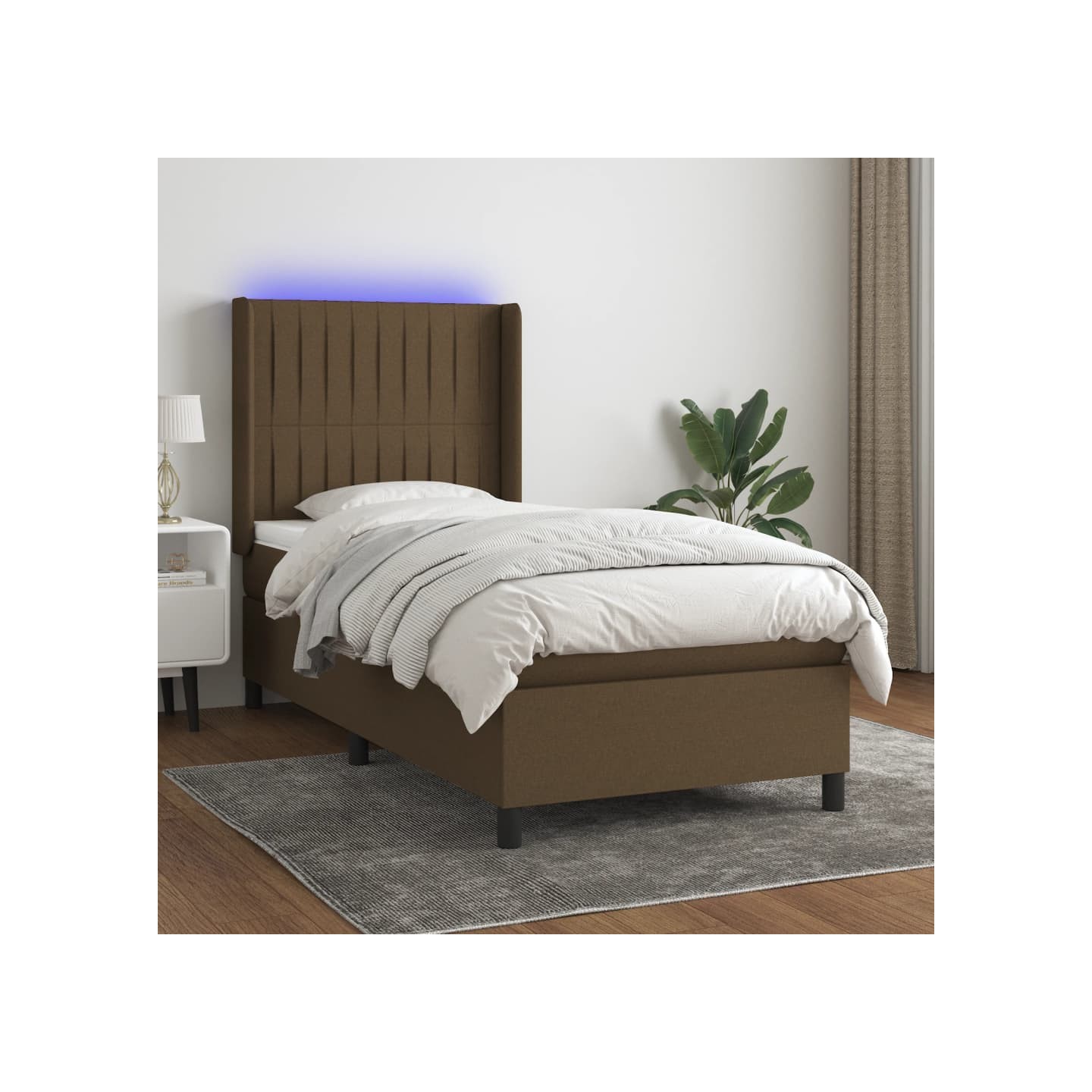 Sommier à lattes de lit matelas LED Marron foncé 90x200cm Tissu