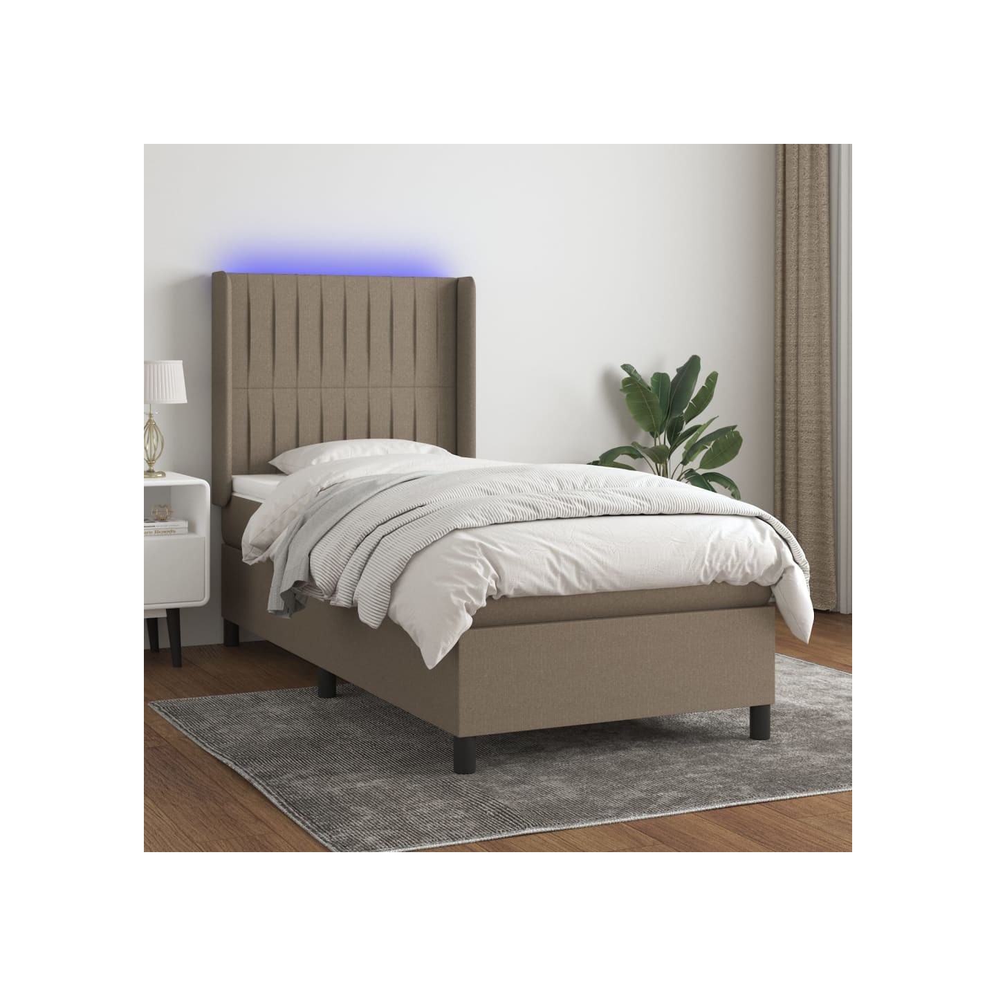 Sommier à lattes de lit matelas et LED Taupe 90x200 cm Tissu