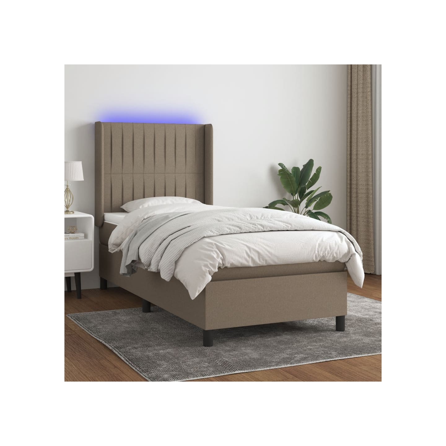 Sommier à lattes de lit matelas et LED Taupe 90x190 cm Tissu