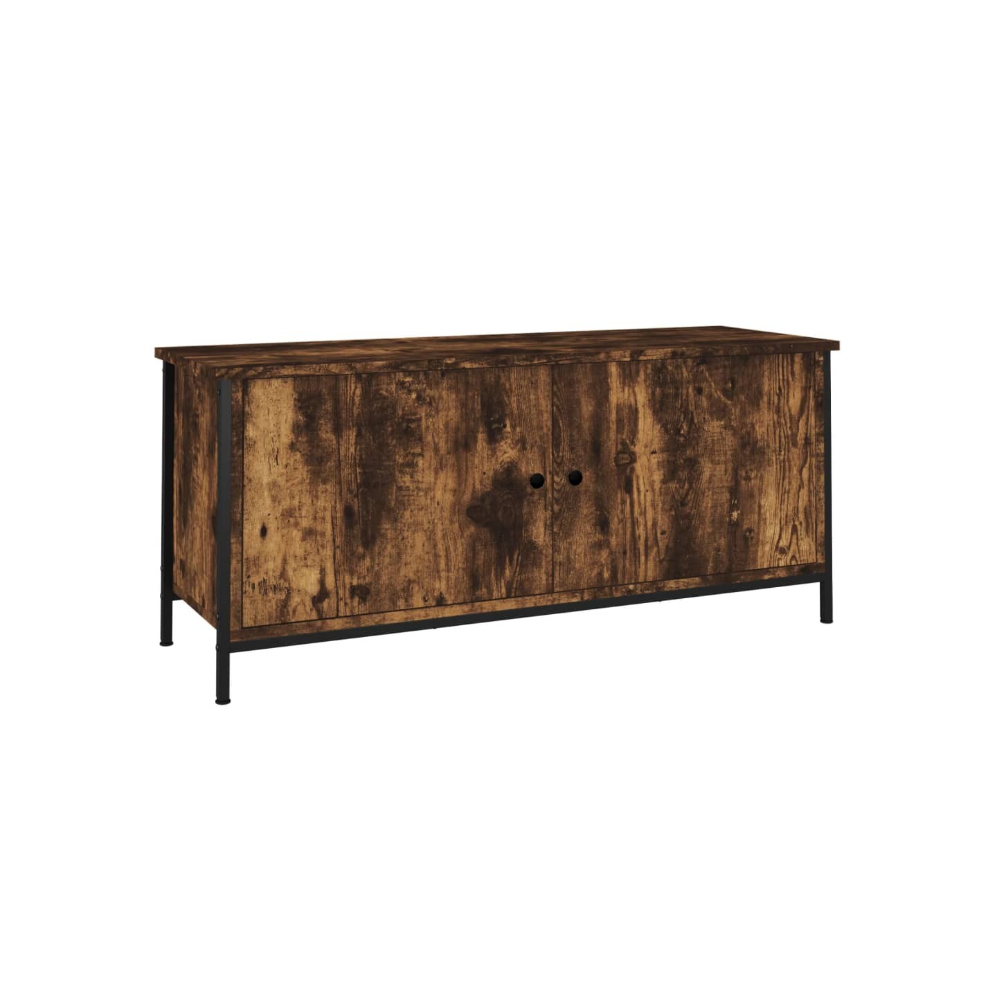 Meuble TV avec portes chêne fumé 102x35x45 cm bois d'ingénierie