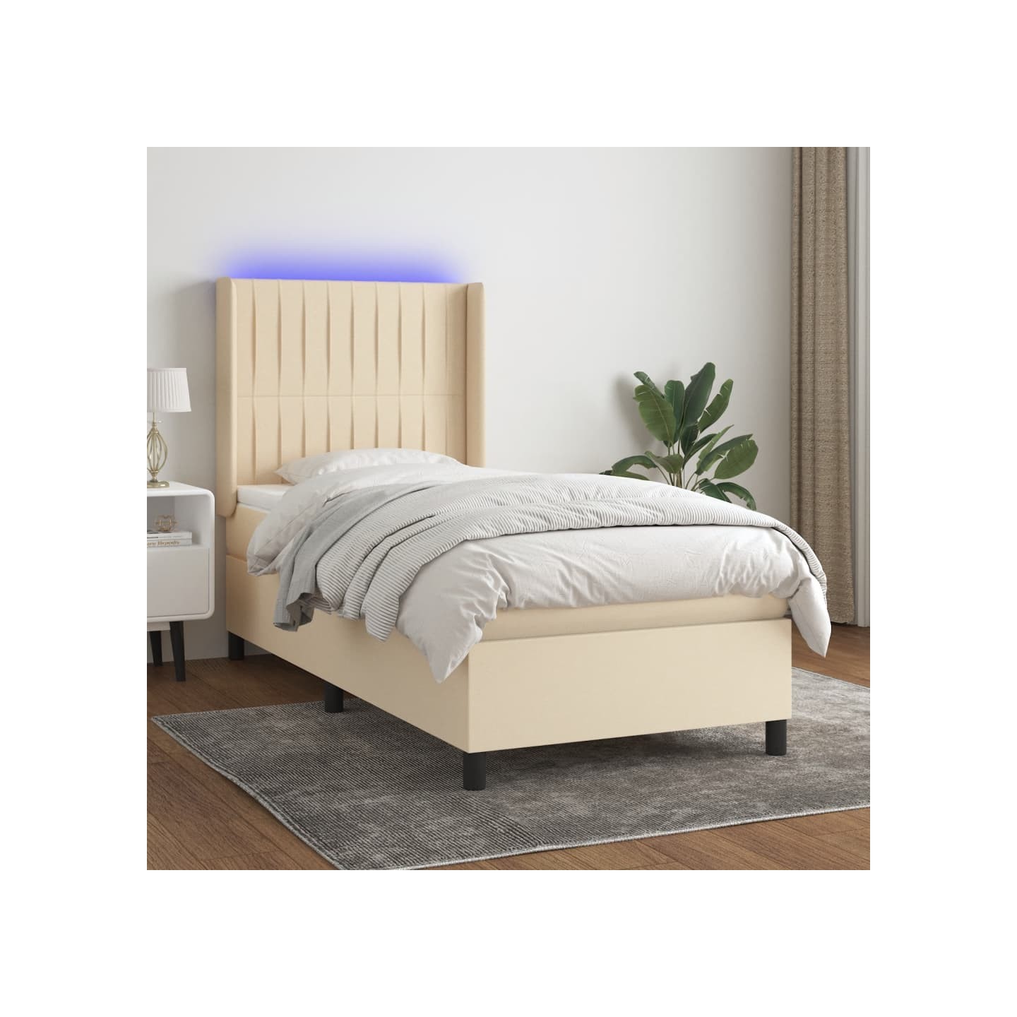 Sommier à lattes de lit matelas et LED Crème 90x200 cm Tissu