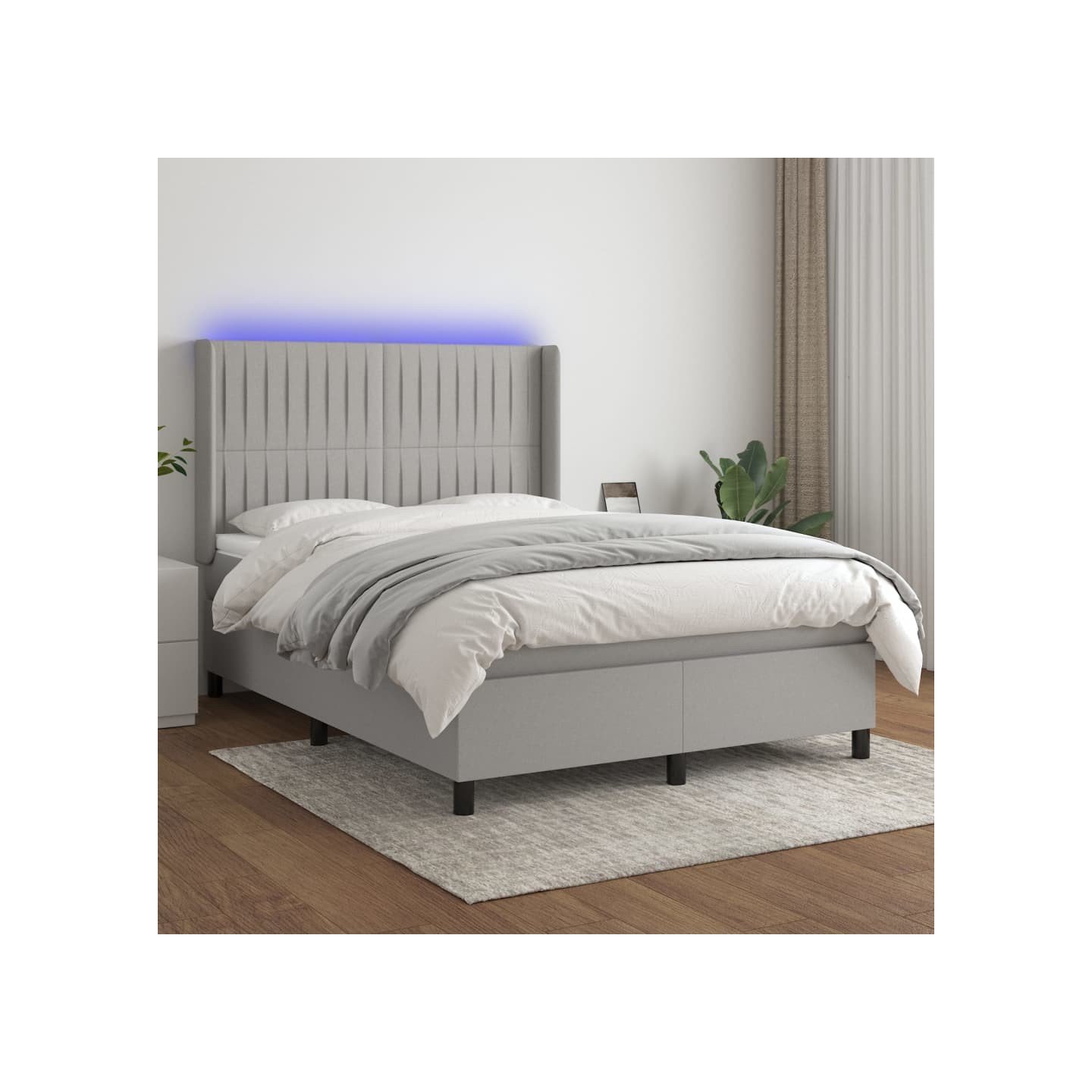 Sommier à lattes de lit matelas LED Gris clair 140x190 cm Tissu