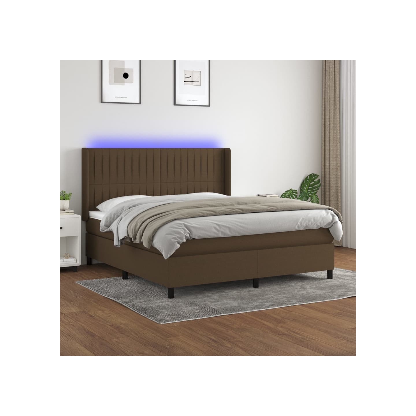Sommier à lattes de lit matelas et LED Marron foncé 160x200 cm