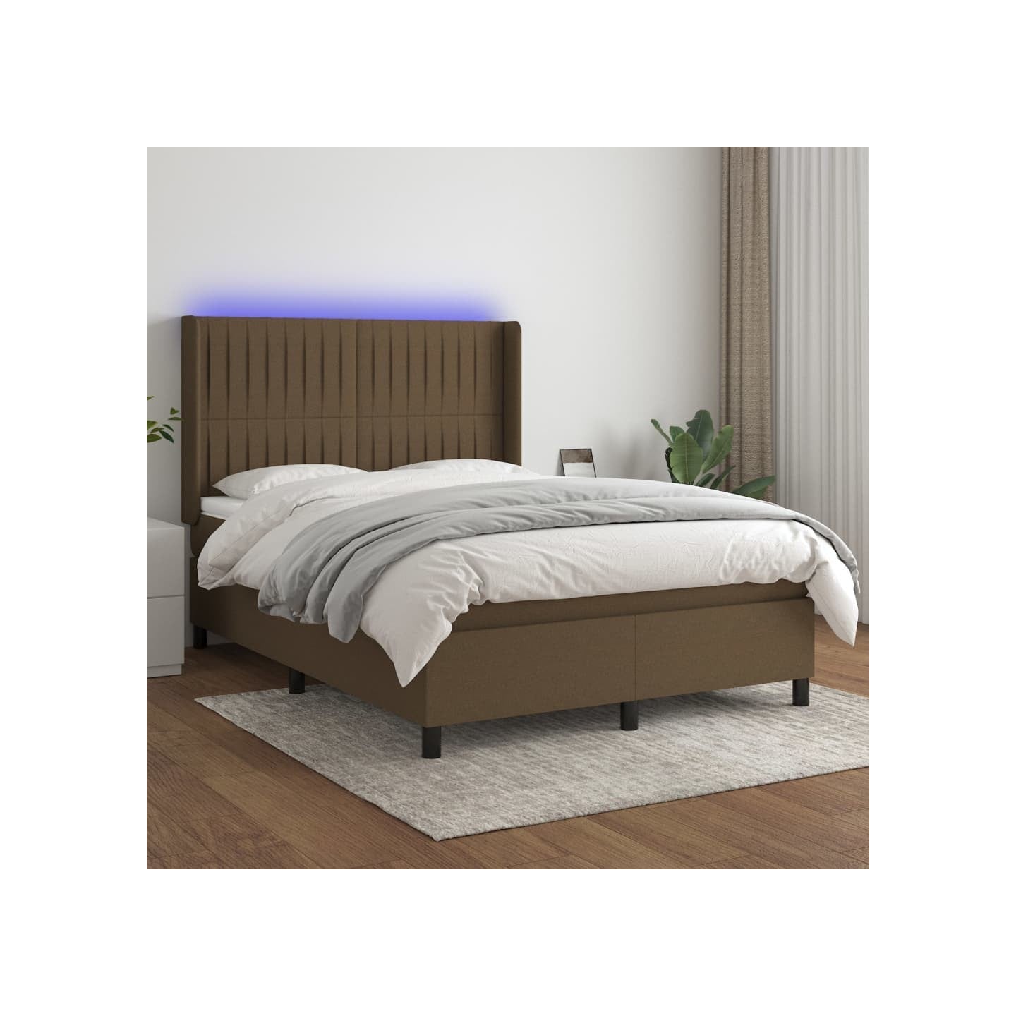 Sommier à lattes de lit matelas et LED Marron foncé 140x190 cm