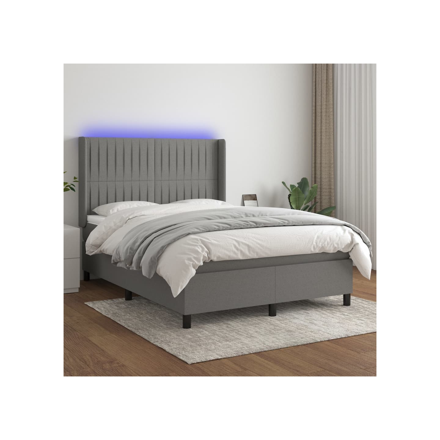 Sommier à lattes de lit matelas LED Gris foncé 140x200 cm Tissu