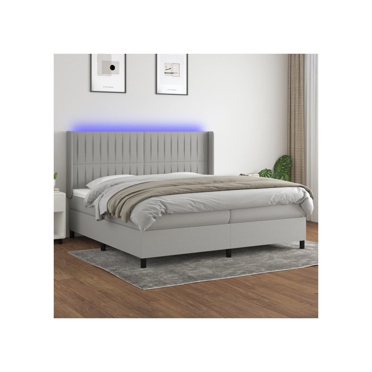 Sommier à lattes de lit matelas LED Gris clair 200x200 cm Tissu