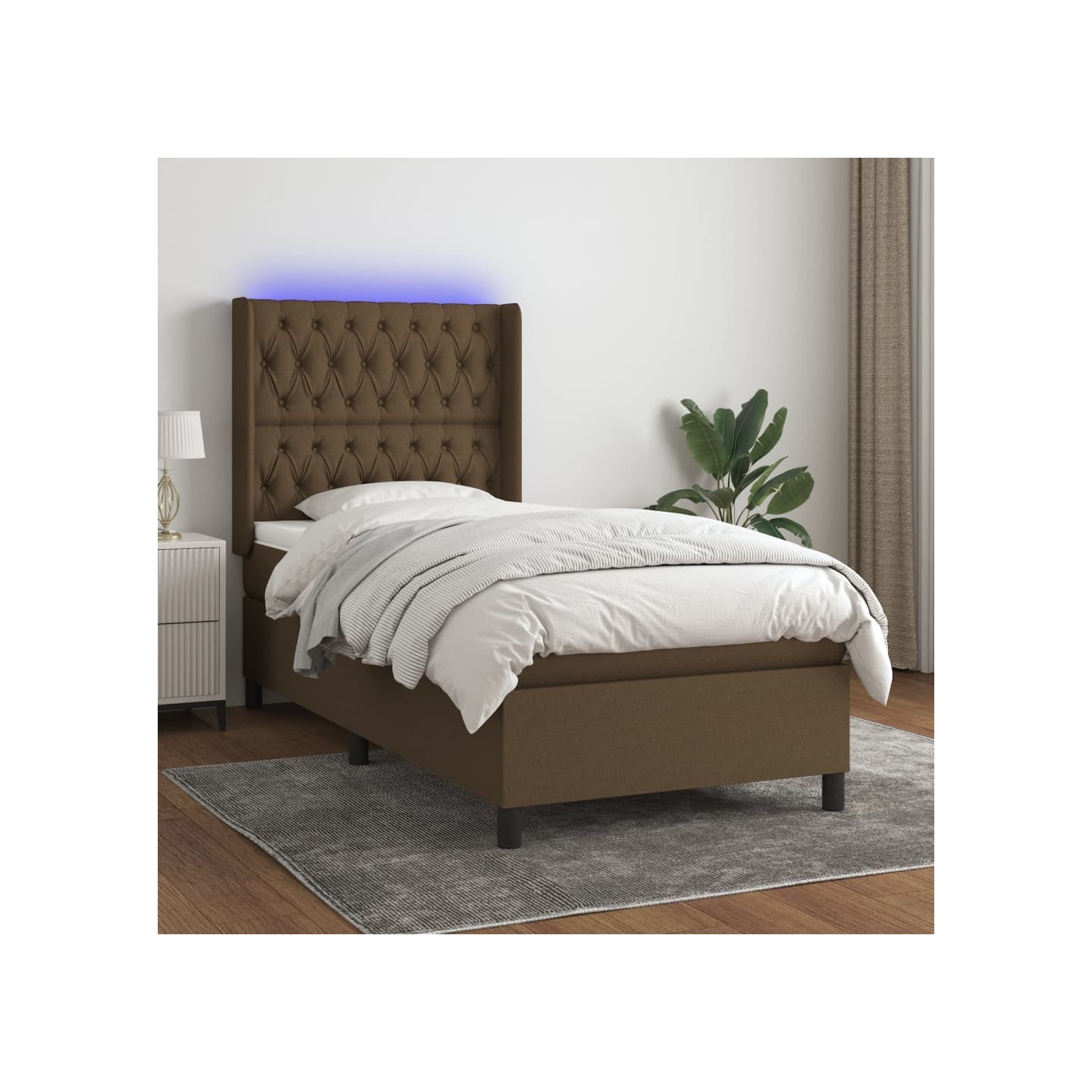 Sommier à lattes de lit matelas LED Marron foncé 80x200cm Tissu