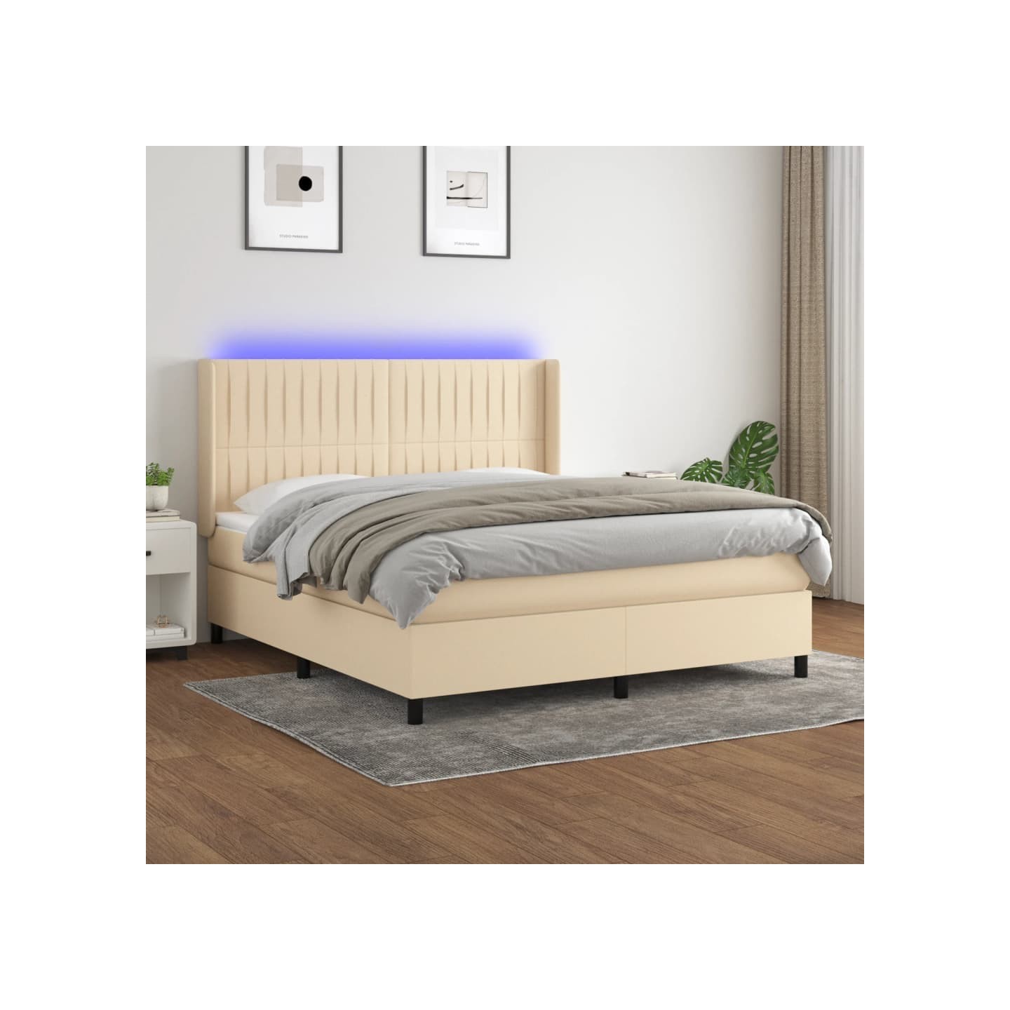 Sommier à lattes de lit matelas et LED Crème 180x200 cm Tissu