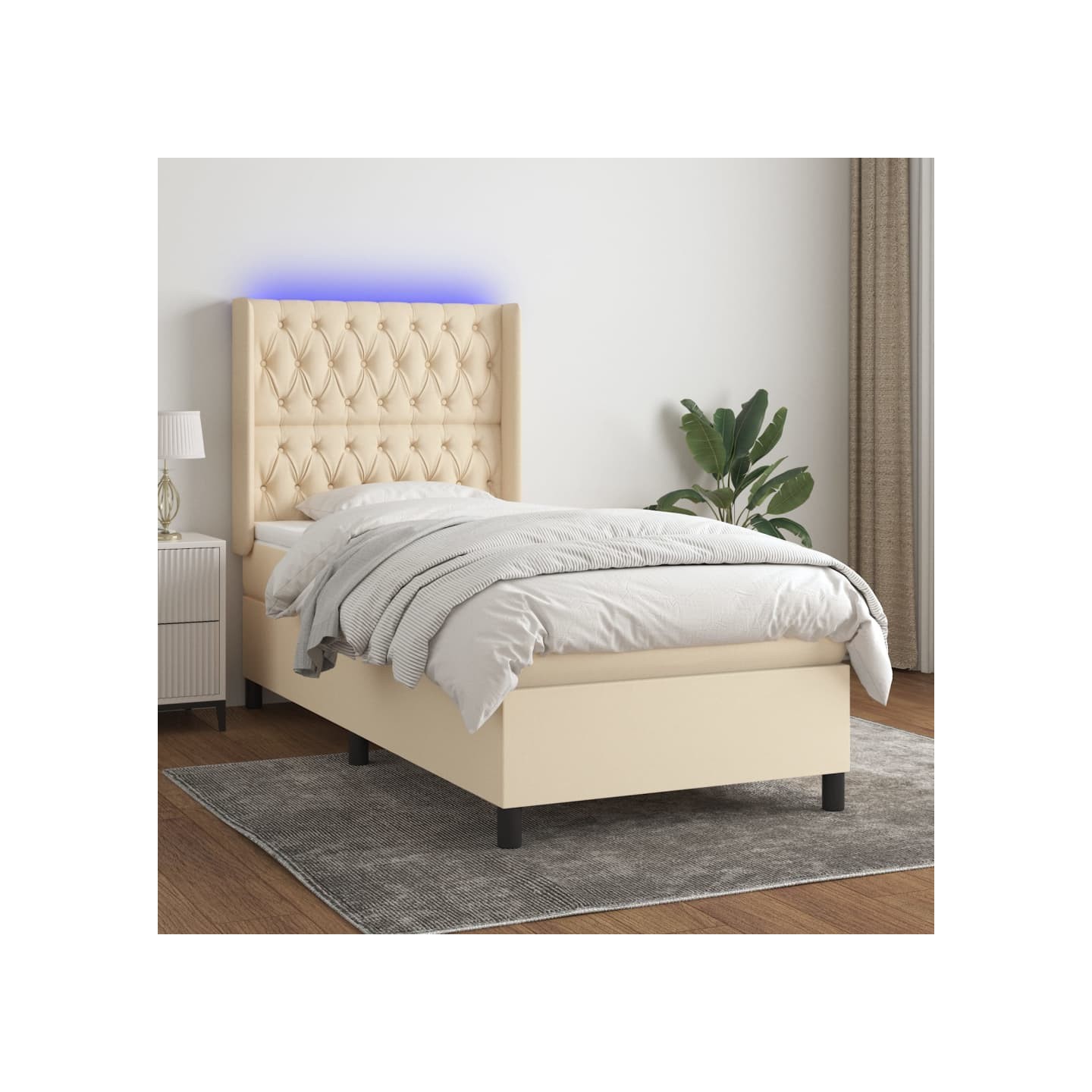 Sommier à lattes de lit matelas et LED Crème 80x200cm Tissu