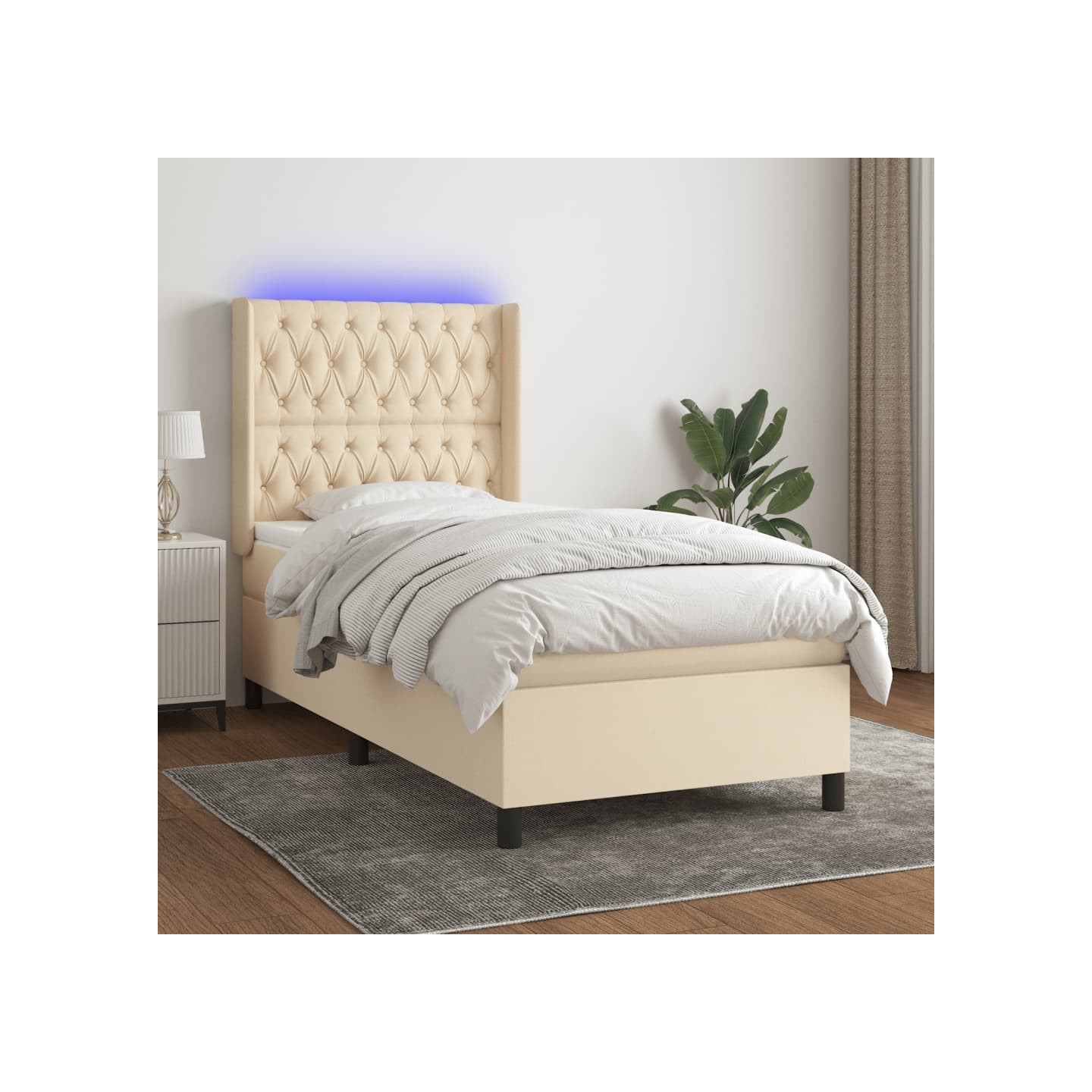 Sommier à lattes de lit matelas et LED Crème 90x190 cm Tissu