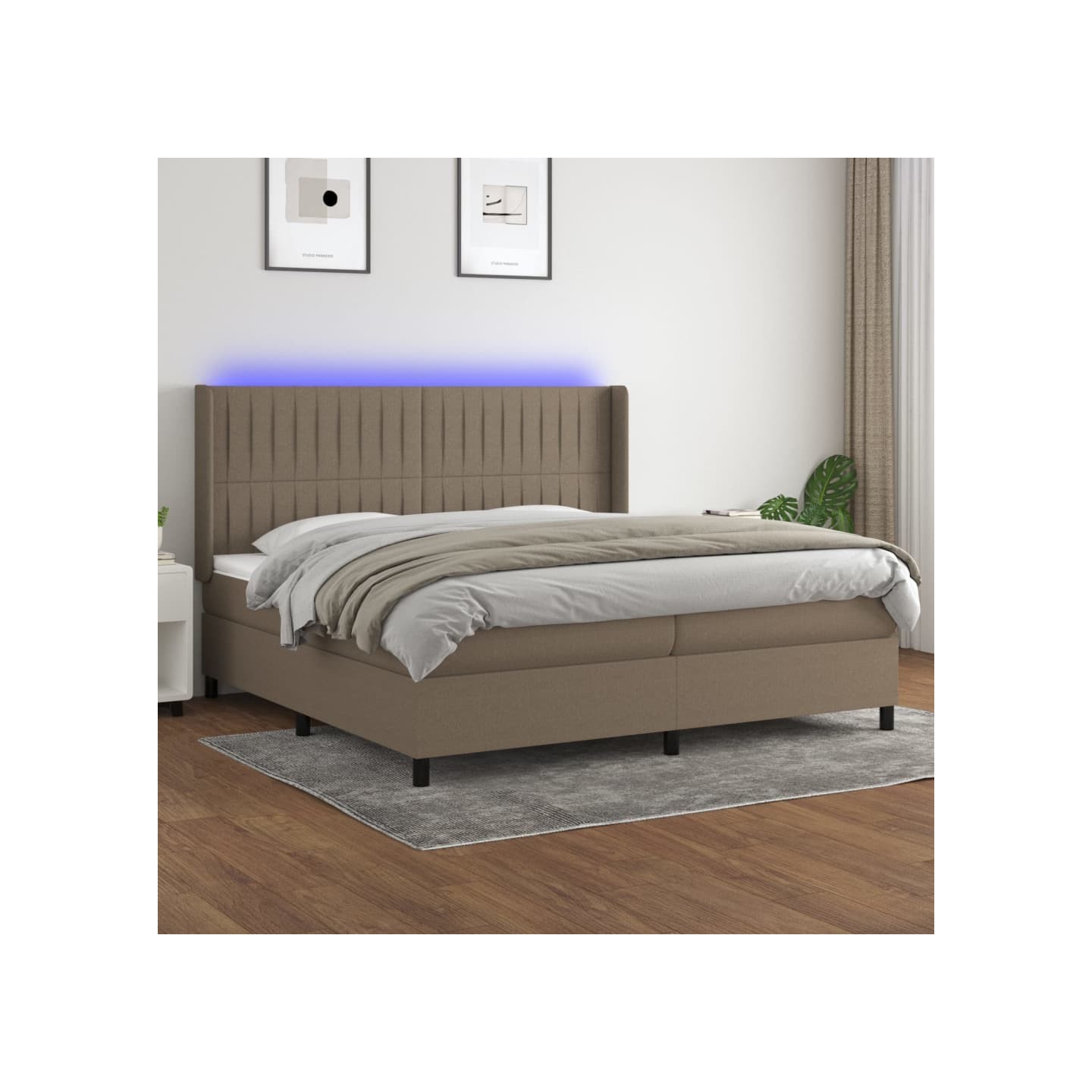 Sommier à lattes de lit matelas et LED Taupe 200x200 cm Tissu
