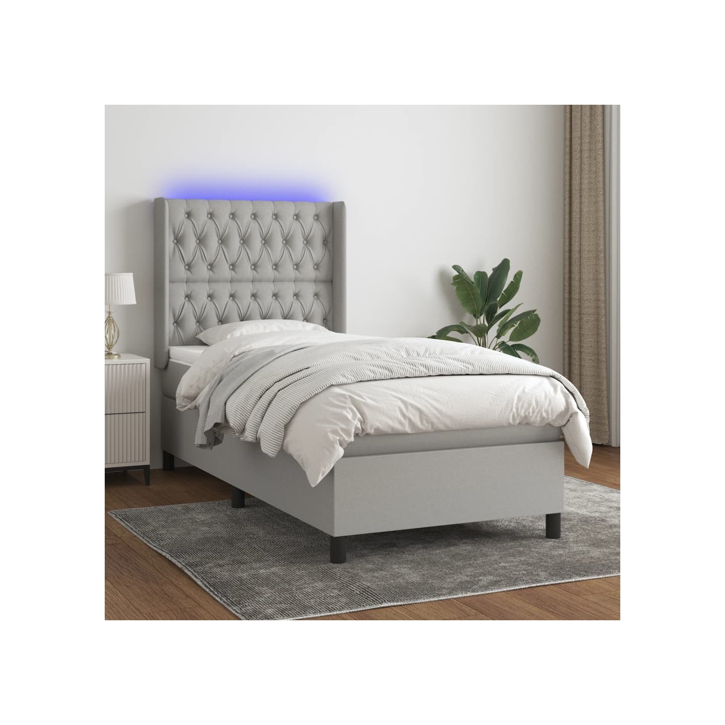 Sommier à lattes de lit matelas LED Gris clair 90x190cm Tissu