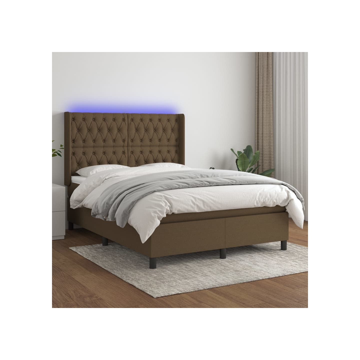Sommier à lattes de lit matelas et LED Marron foncé 140x190 cm