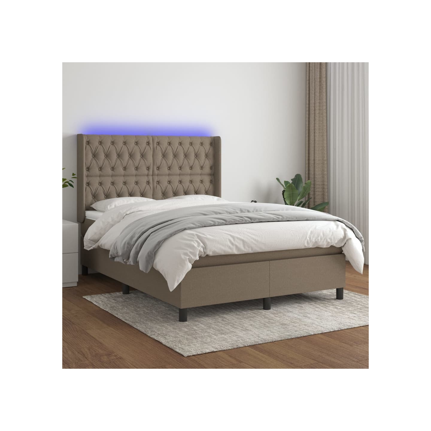 Sommier à lattes de lit matelas et LED Taupe 140x190 cm Tissu