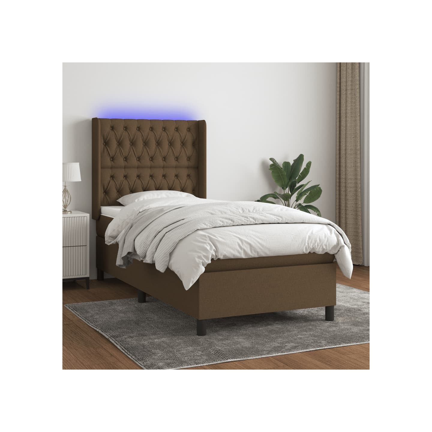 Sommier à lattes de lit matelas et LED Marron foncé 100x200 cm