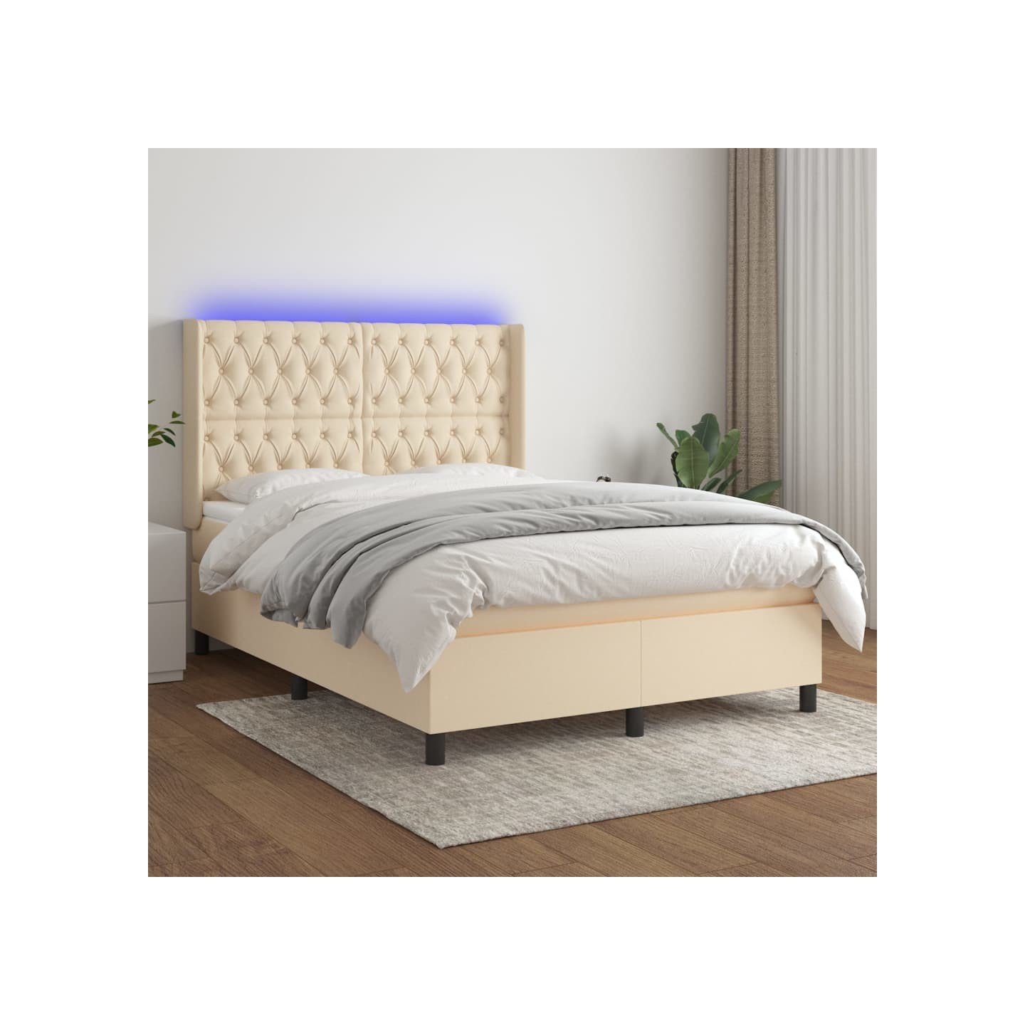 Sommier à lattes de lit matelas et LED Crème 140x190 cm Tissu