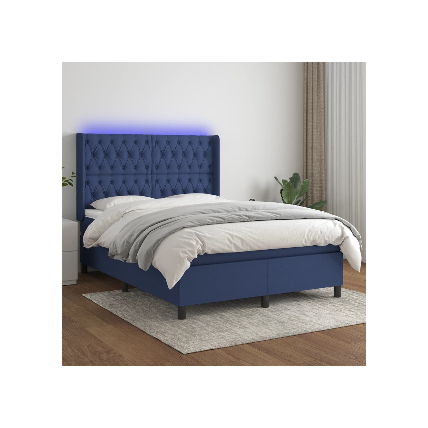 Sommier à lattes de lit matelas et LED Bleu 140x190 cm Tissu