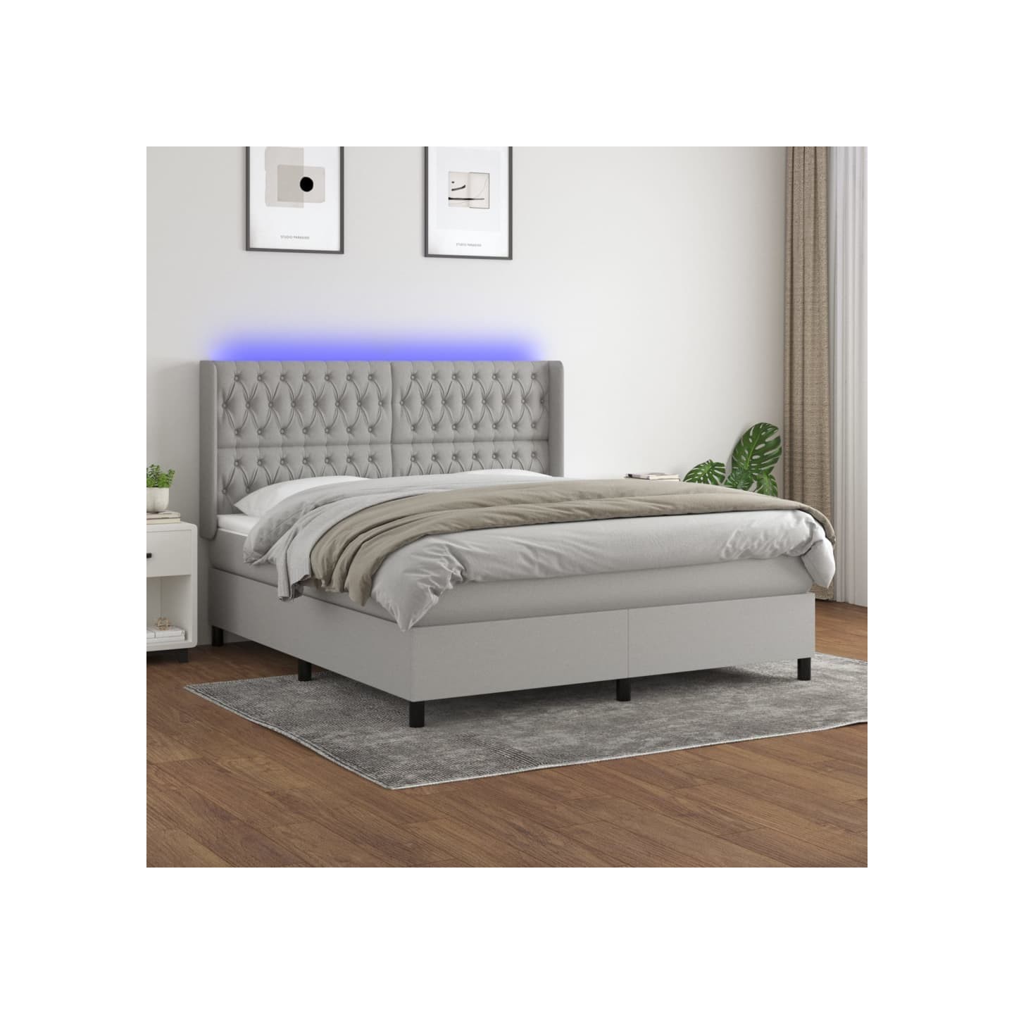 Sommier à lattes de lit matelas LED Gris clair 160x200 cm Tissu