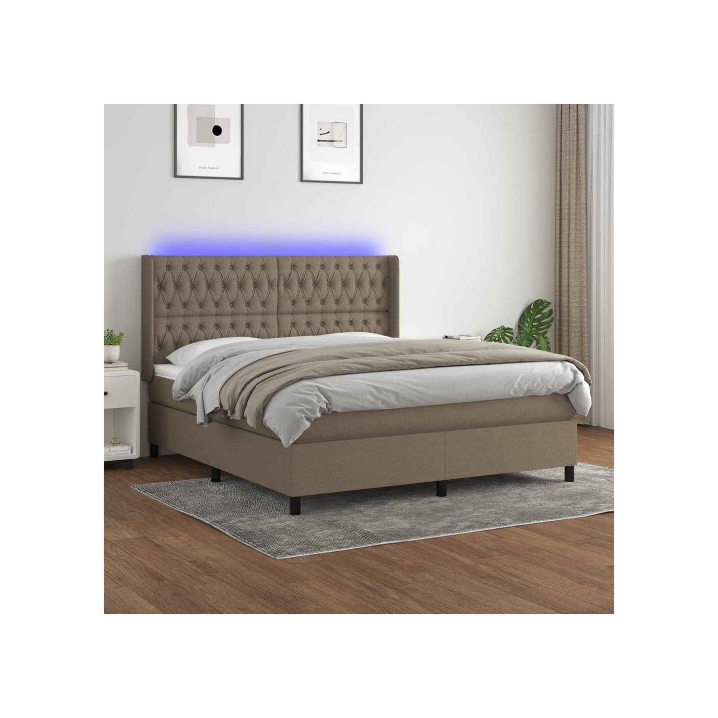 Sommier à lattes de lit matelas et LED Taupe 180x200 cm Tissu