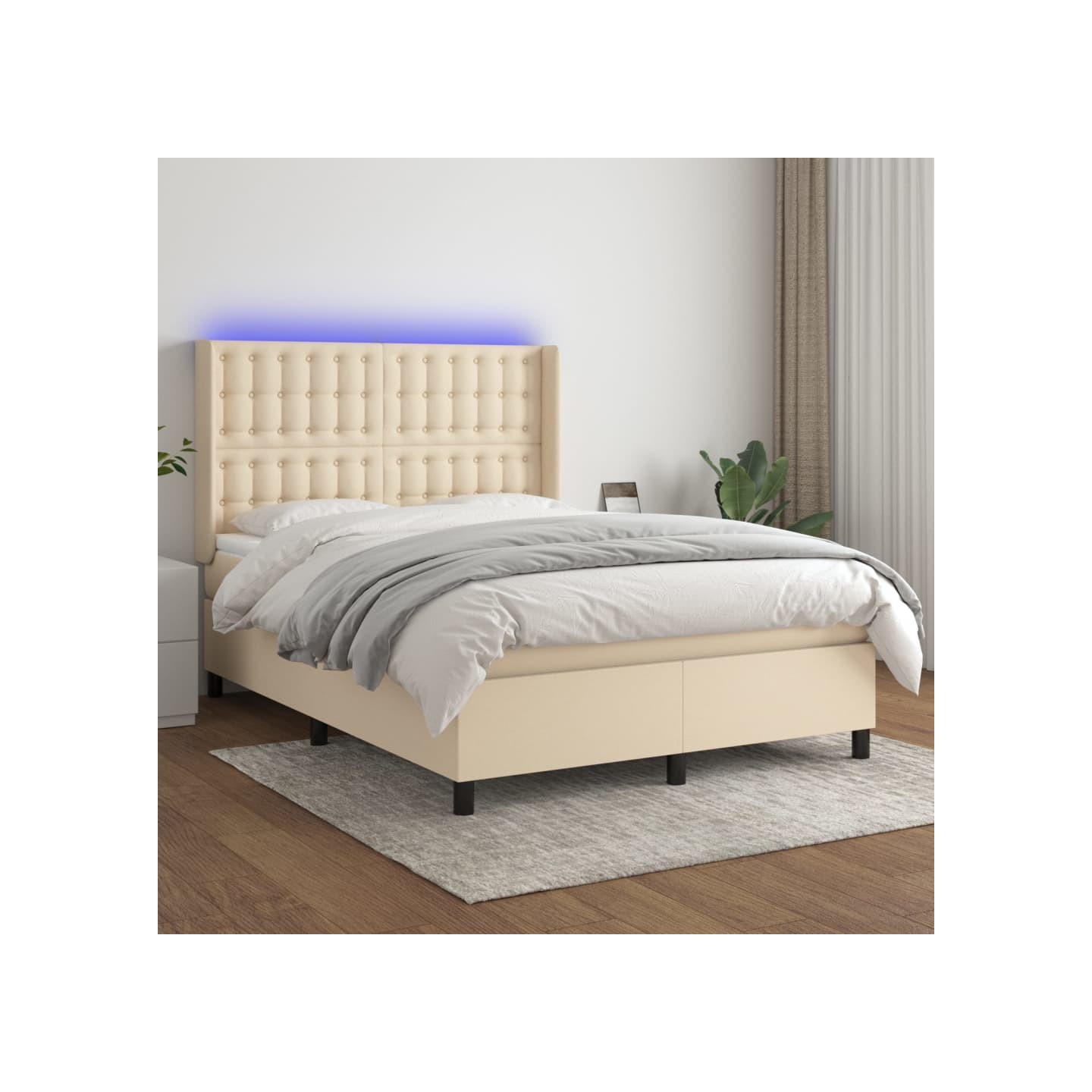Sommier à lattes de lit matelas et LED Crème 140x190 cm Tissu