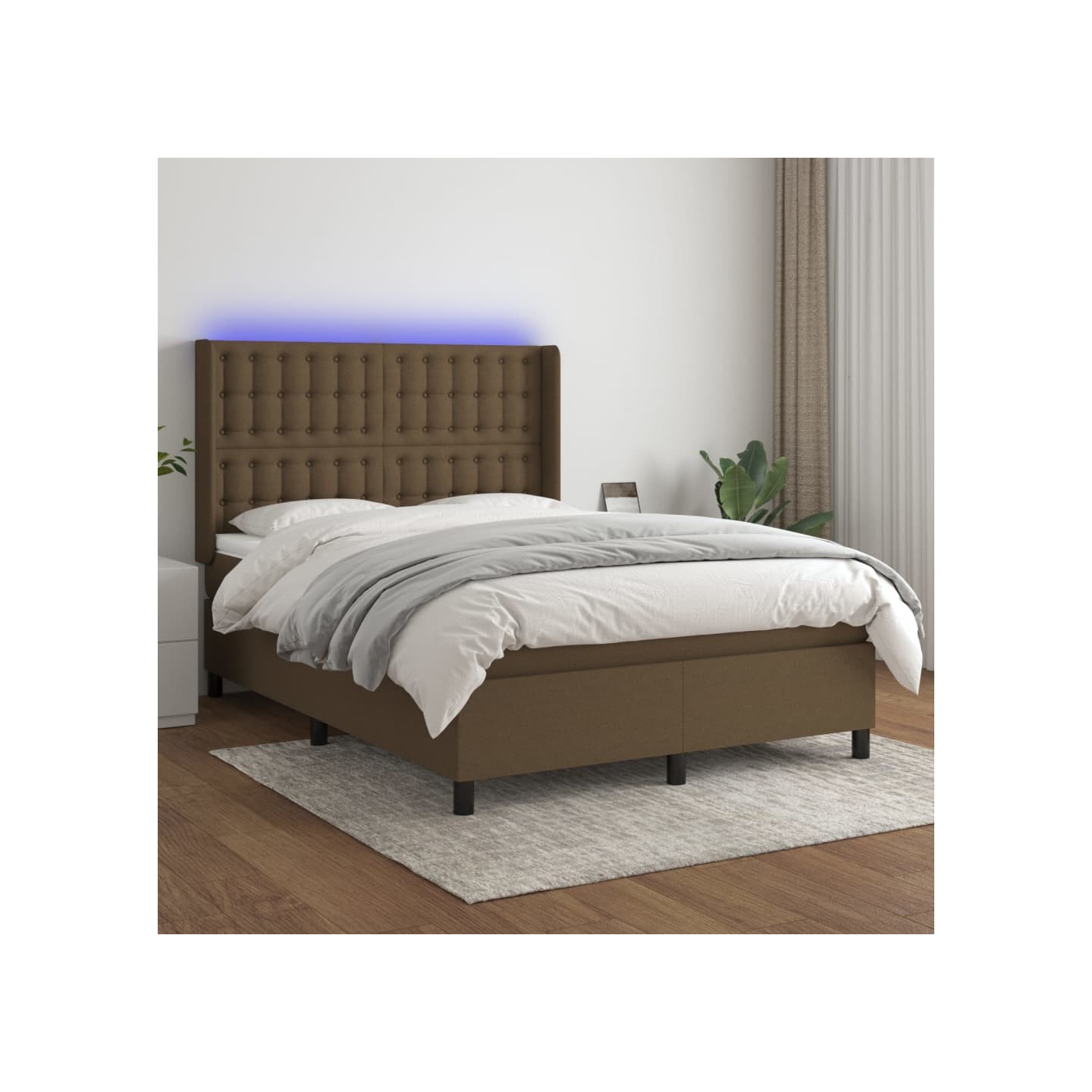 Sommier à lattes de lit matelas et LED Marron foncé 140x200 cm
