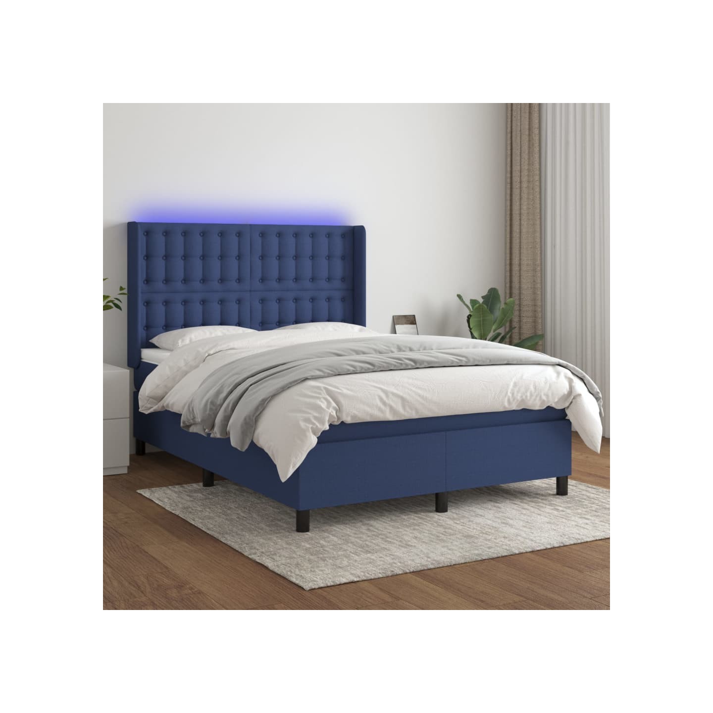 Sommier à lattes de lit matelas et LED Bleu 140x190 cm Tissu