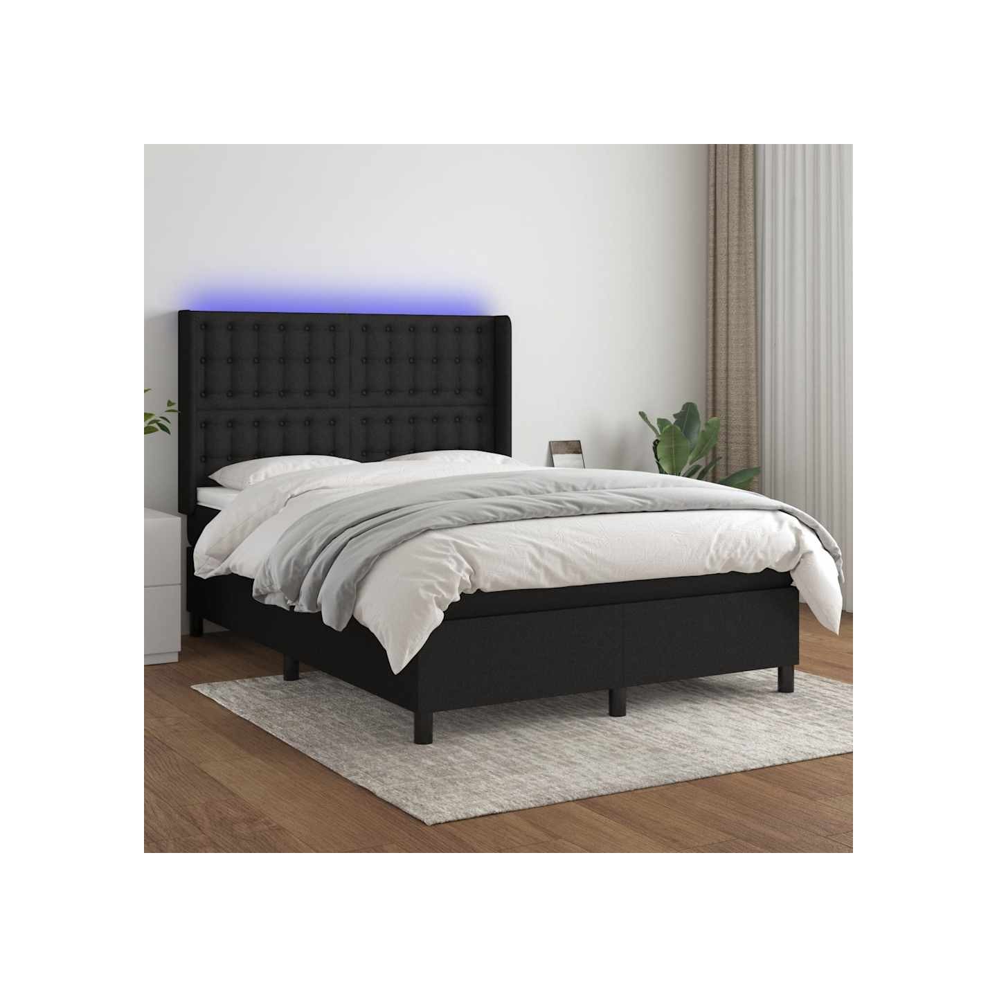 Sommier à lattes de lit matelas et LED Noir 140x190 cm Tissu