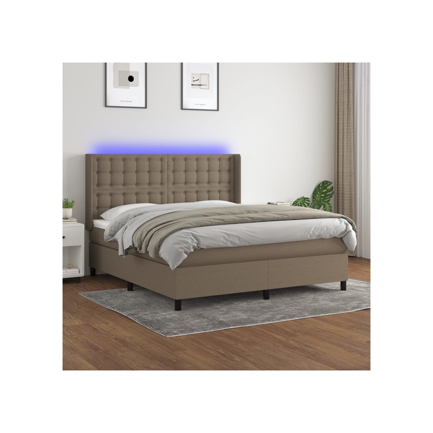 Sommier à lattes de lit matelas et LED Taupe 160x200 cm Tissu