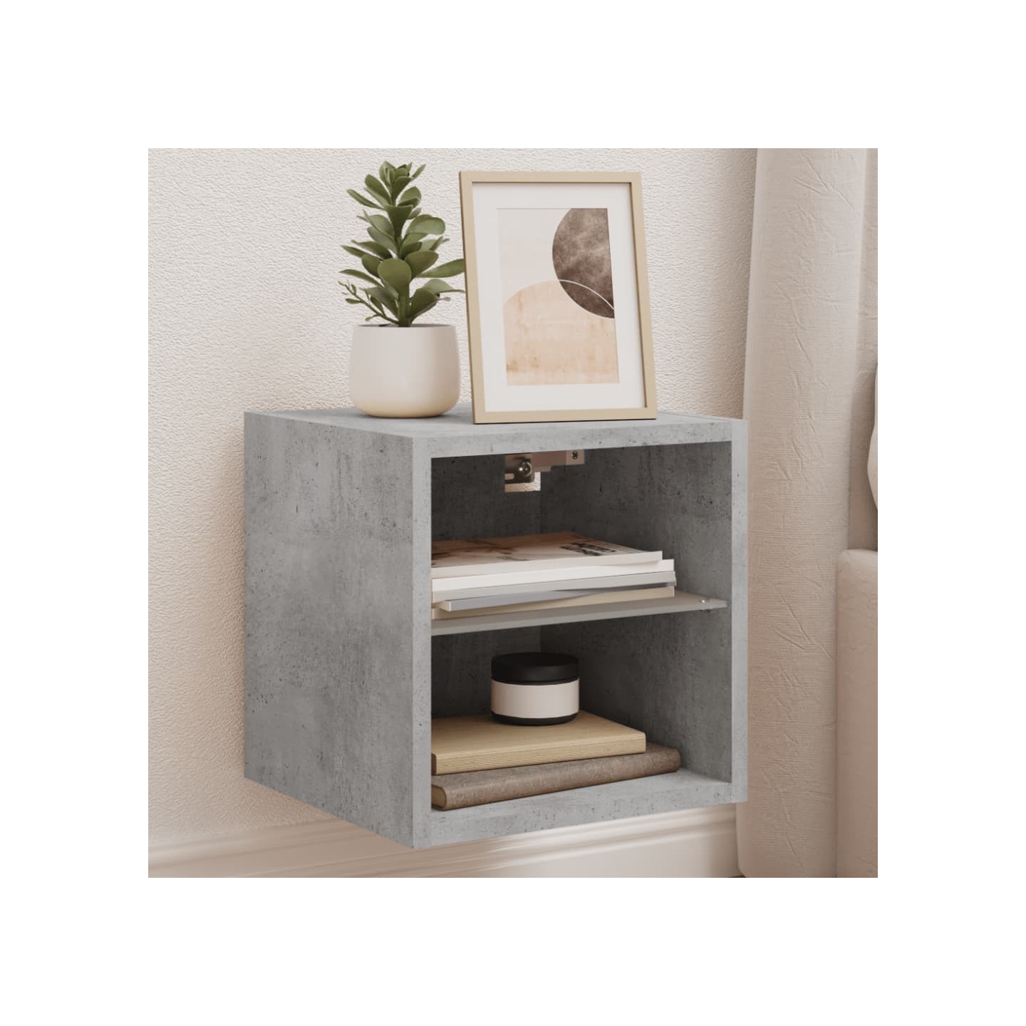 Meuble TV mural avec lumières LED gris béton 30x28,5x30 cm