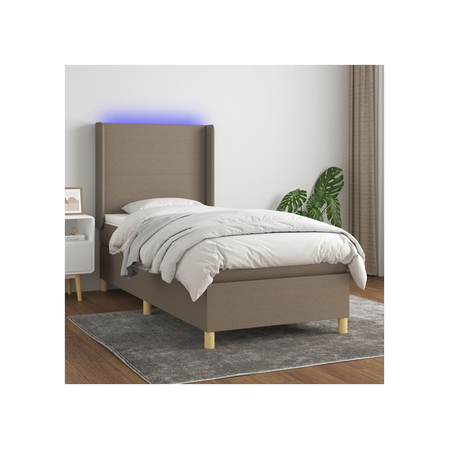 Sommier à lattes de lit matelas et LED Taupe 80x200cm Tissu