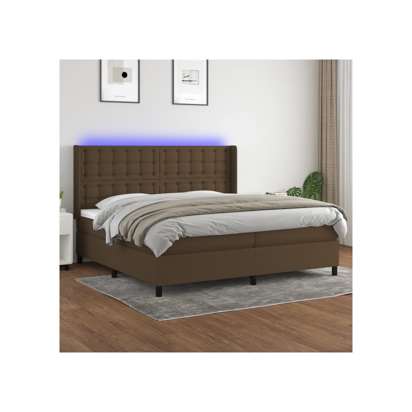 Sommier à lattes de lit matelas et LED Marron foncé 200x200 cm