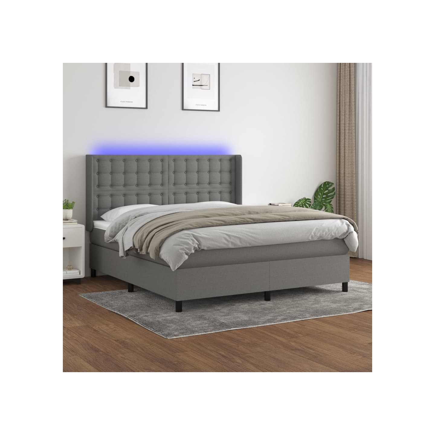 Sommier à lattes de lit matelas LED Gris foncé 180x200 cm Tissu