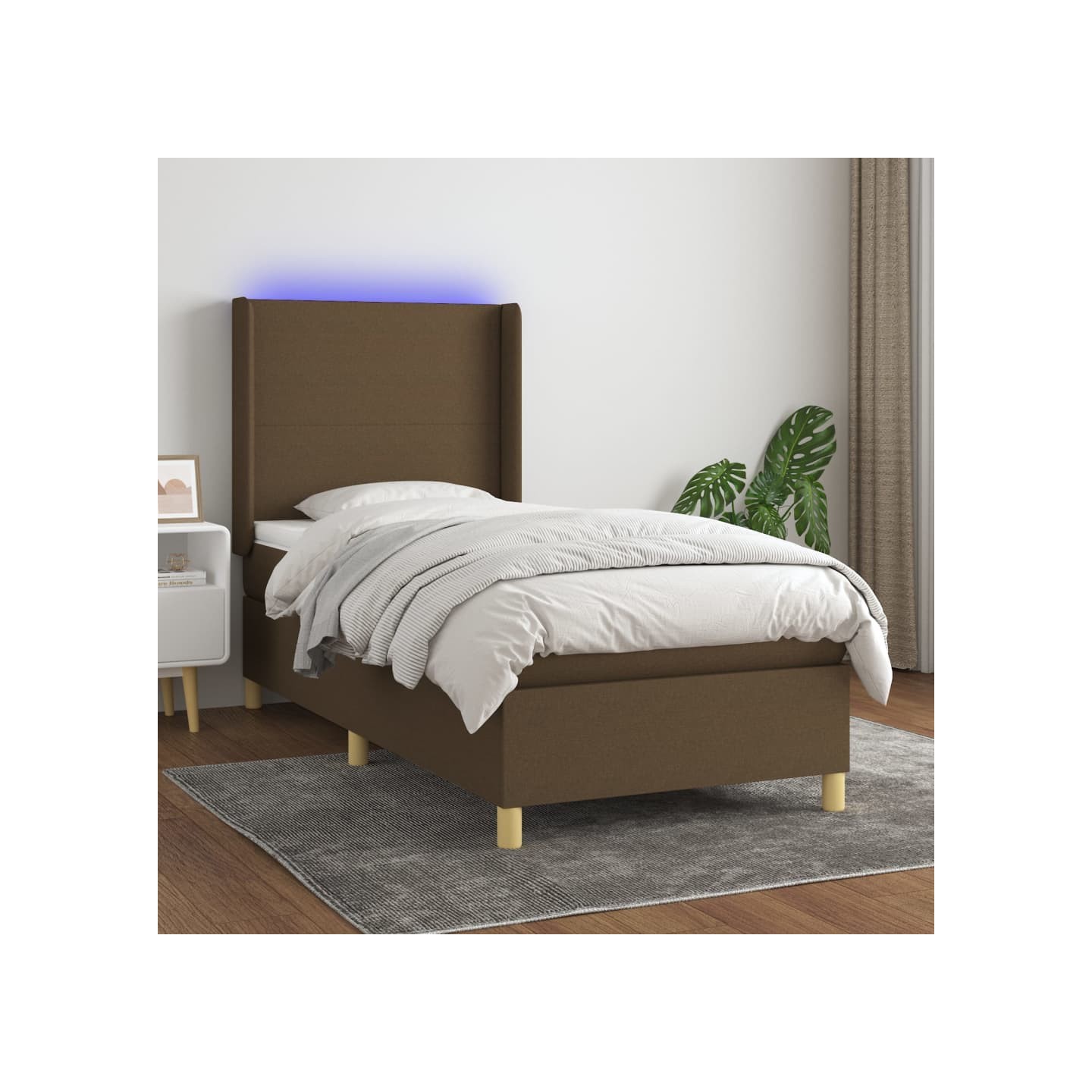 Sommier à lattes de lit matelas et LED Marron foncé 100x200cm