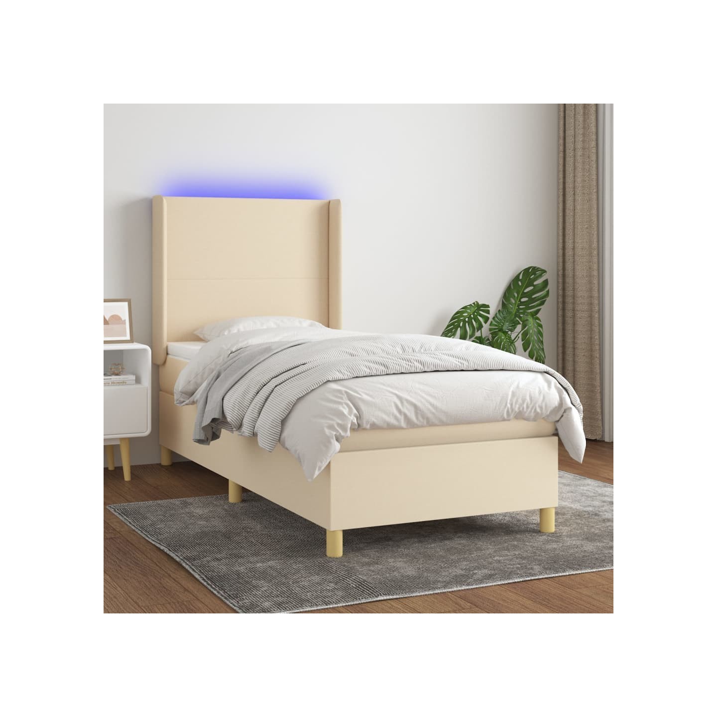 Sommier à lattes de lit matelas et LED Crème 100x200 cm Tissu