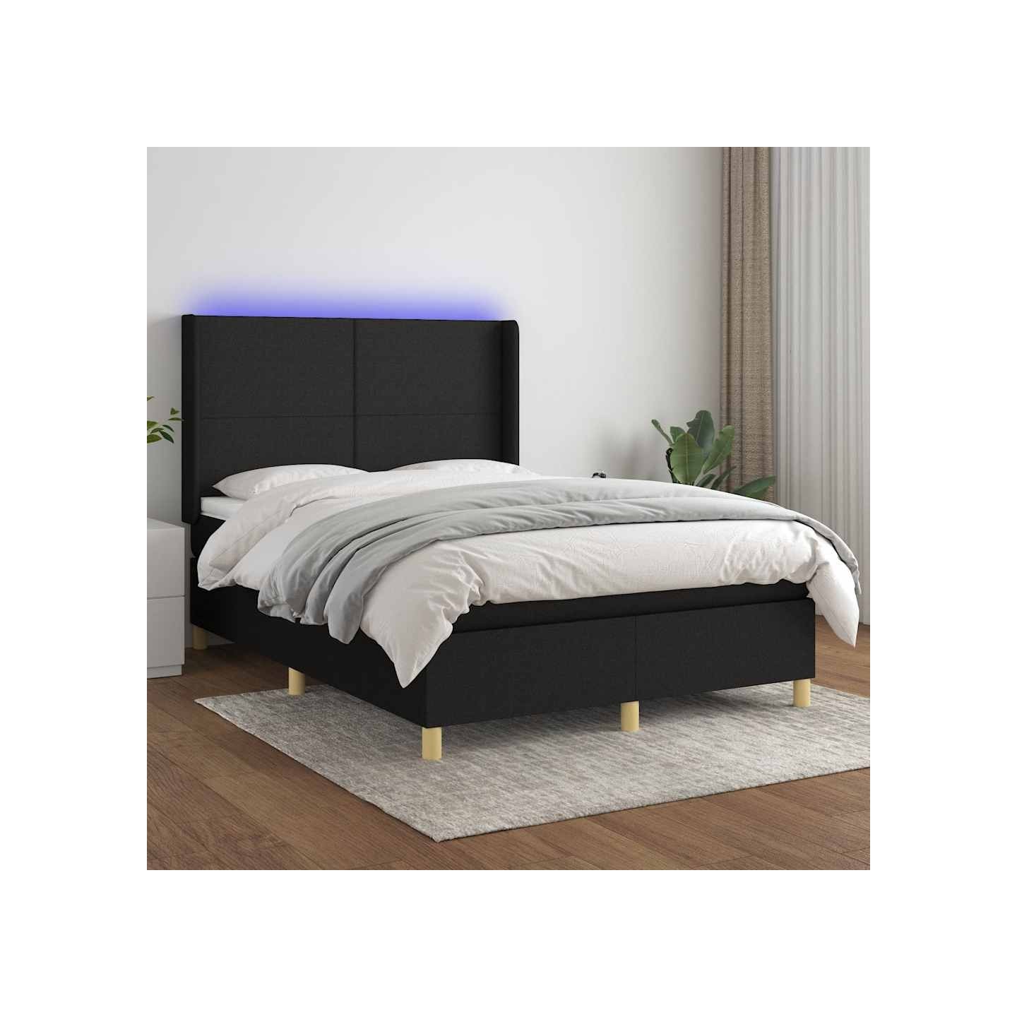Sommier à lattes de lit matelas et LED Noir 140x190 cm Tissu