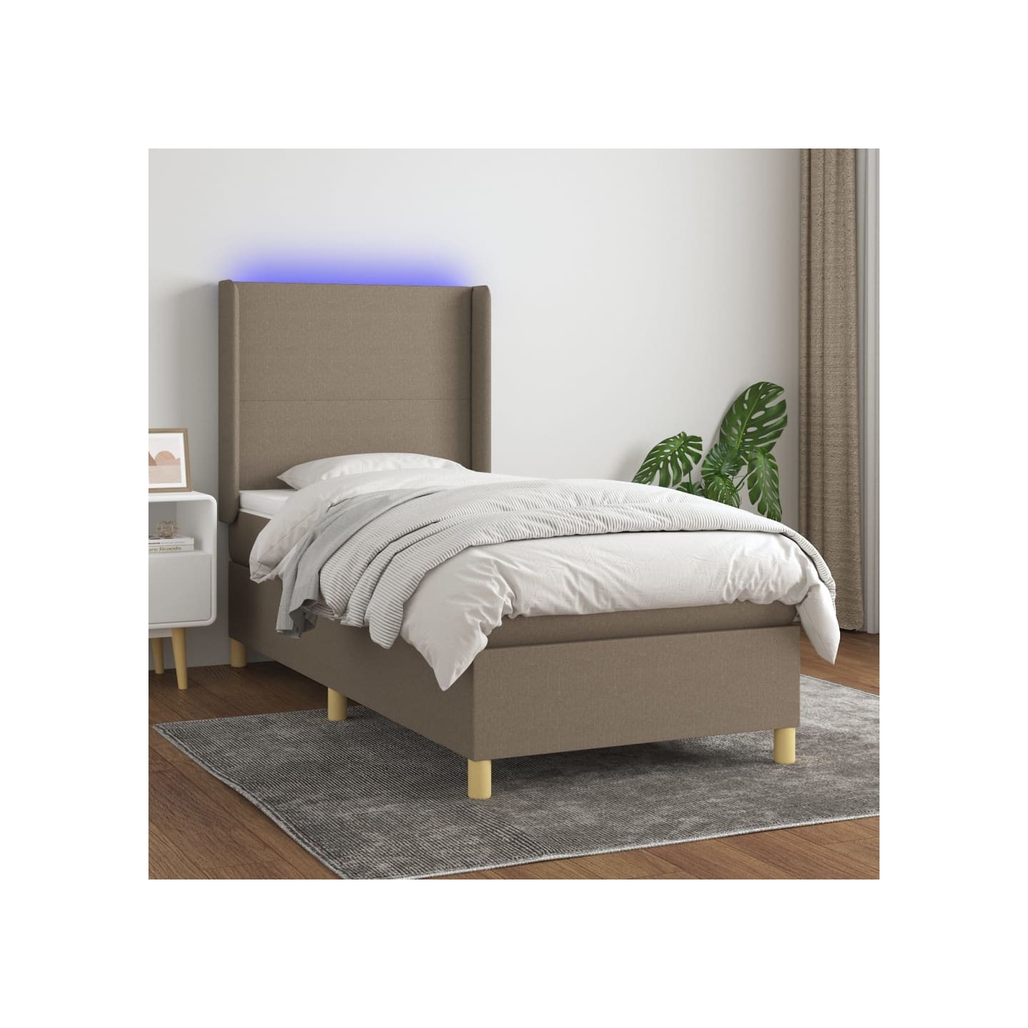 Sommier à lattes de lit matelas et LED Taupe 90x200 cm Tissu