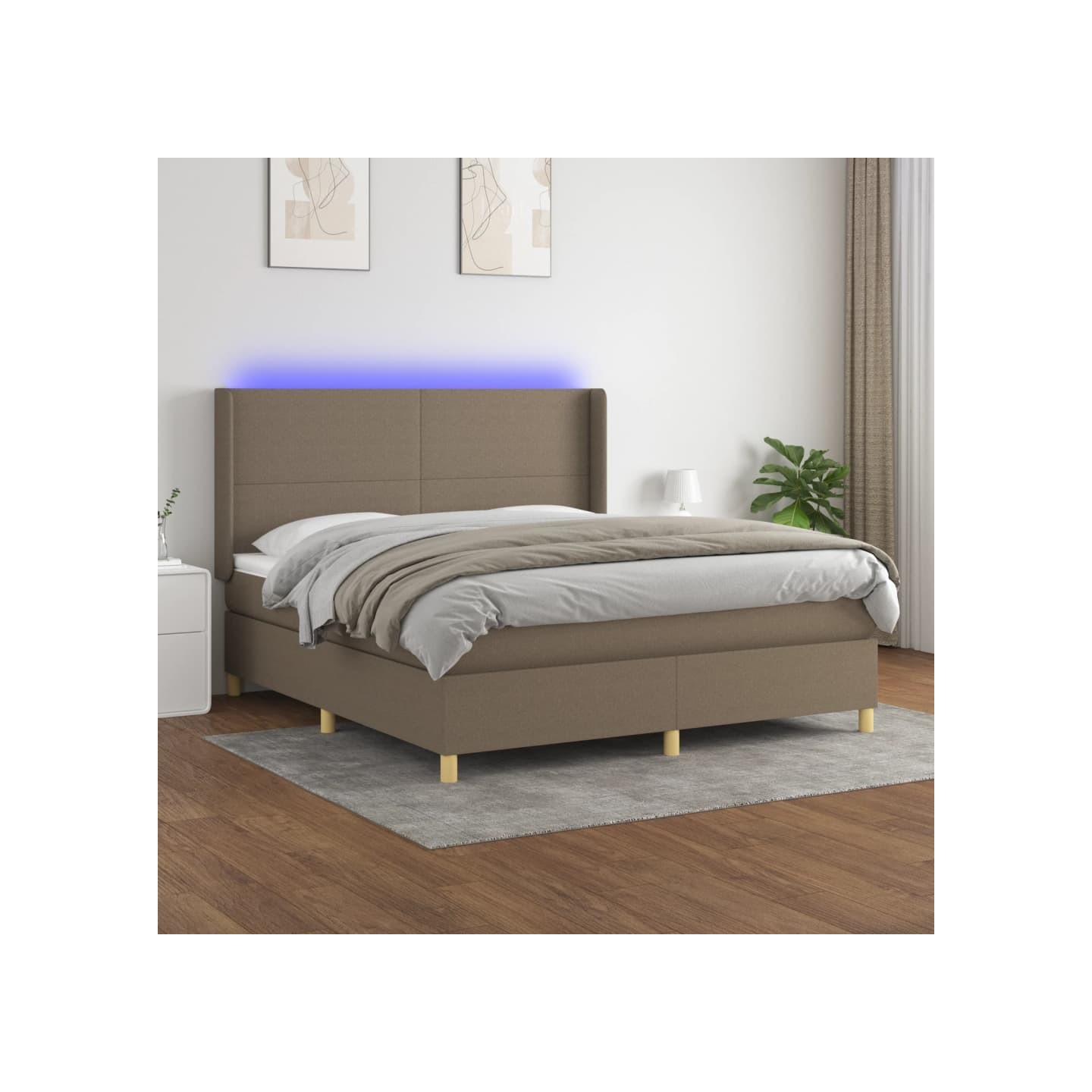 Sommier à lattes de lit matelas et LED Taupe 180x200 cm Tissu